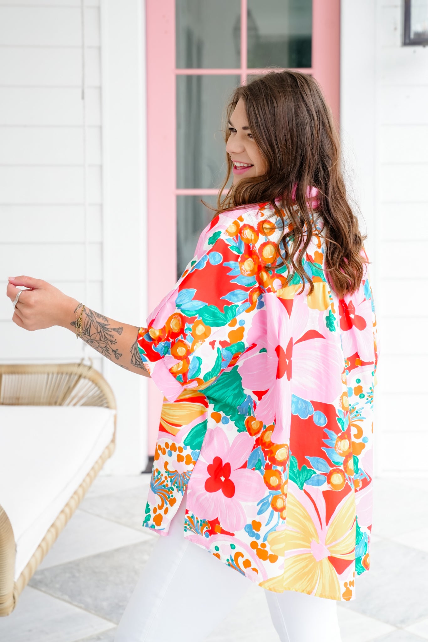 Plus/Reg Floral Print Button Down Top