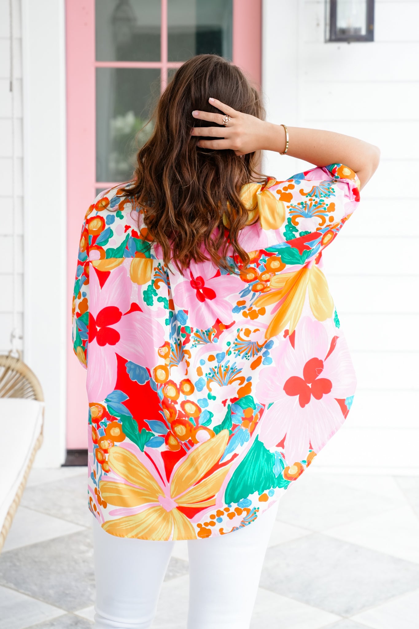 Plus/Reg Floral Print Button Down Top