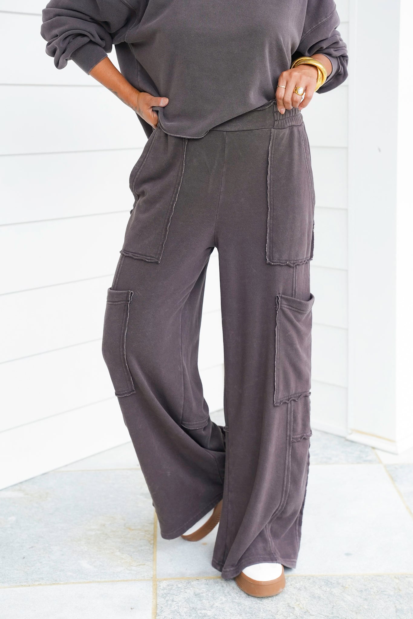 Mineral Washed Oversized Sweatpants with Utility Pockets