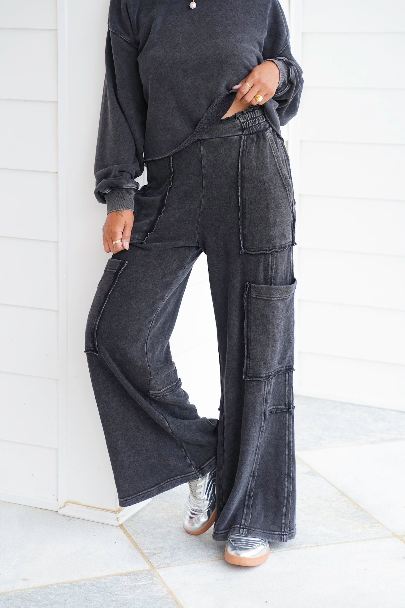 Mineral Washed Oversized Sweatpants with Utility Pockets