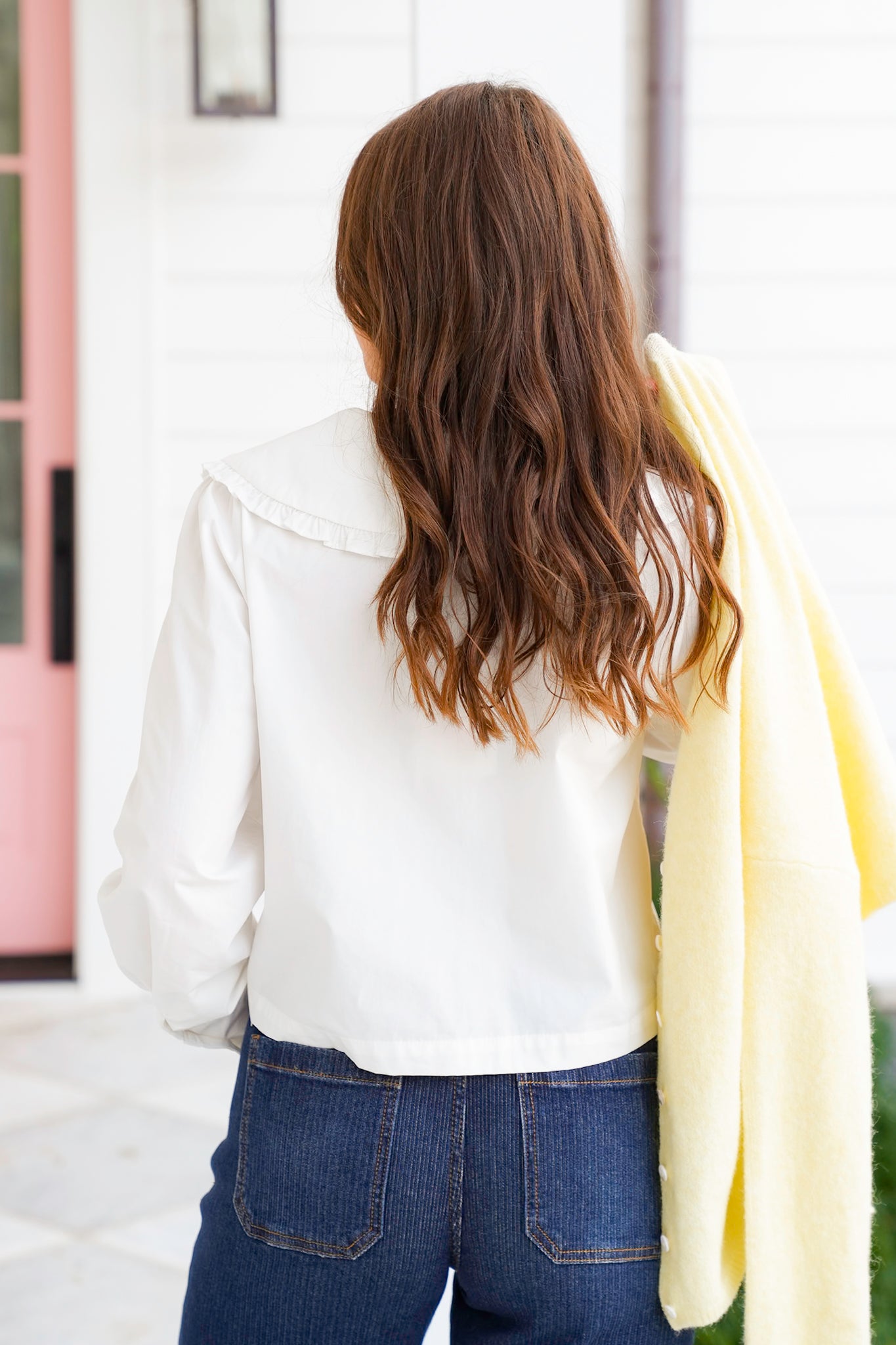 White Peter Pan Collar Long Sleeve Button Down Top