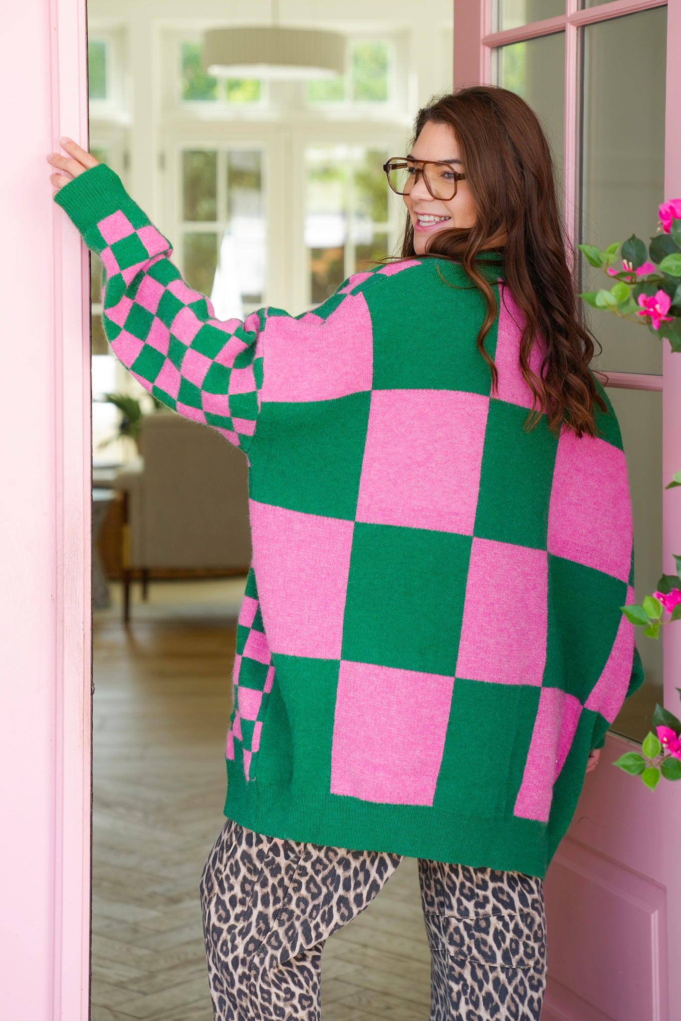 Checkered Long Sleeve Button Down Cardigan