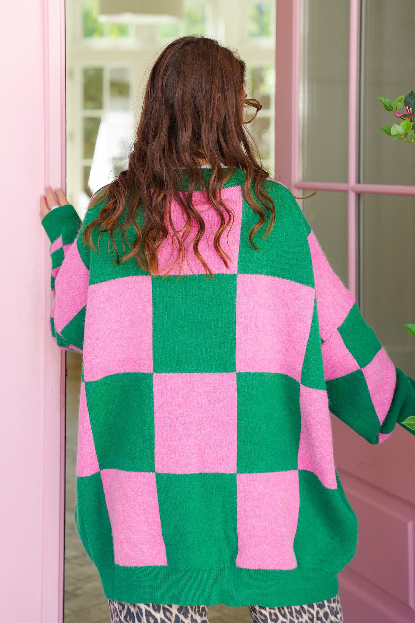 Checkered Long Sleeve Button Down Cardigan
