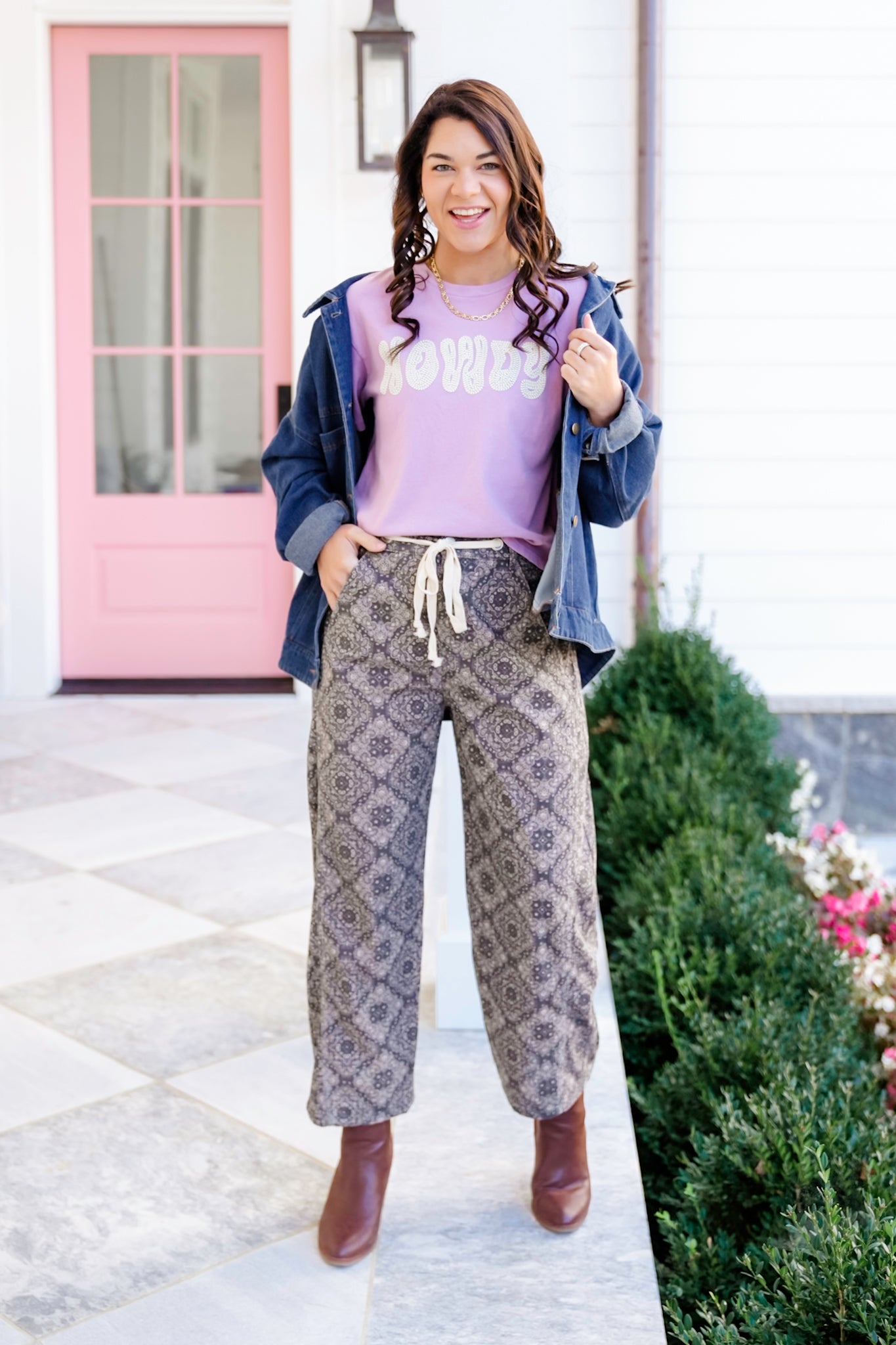 Plus/Reg Paisley Print Corduroy Straight Leg Pants
