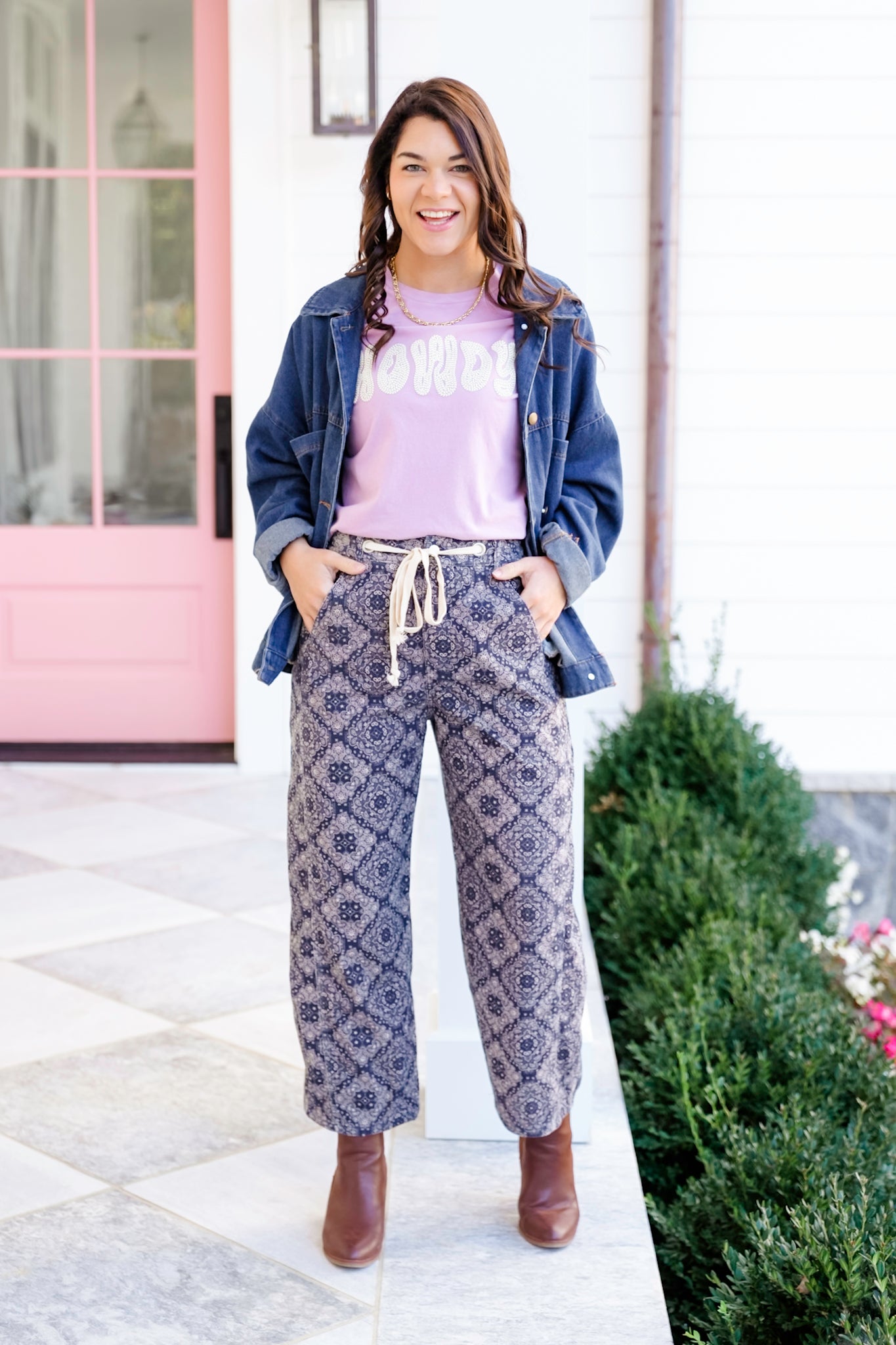 Plus/Reg Paisley Print Corduroy Straight Leg Pants