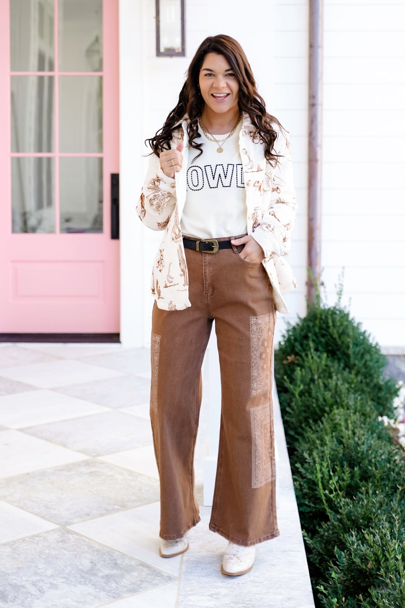 Western Print Long Sleeve Button Down Jacket