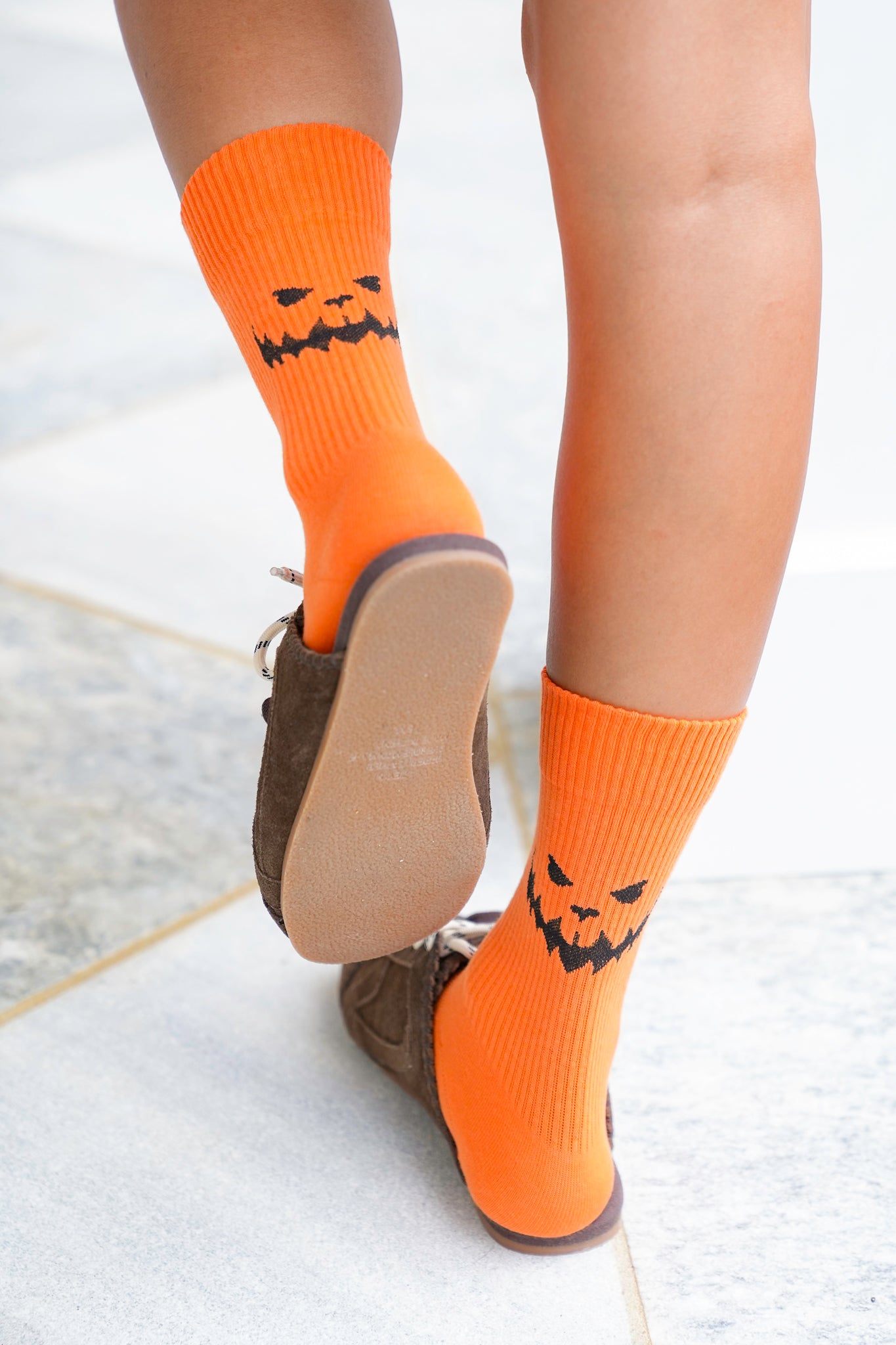 Halloween Crew Socks with Jack o Lantern Face