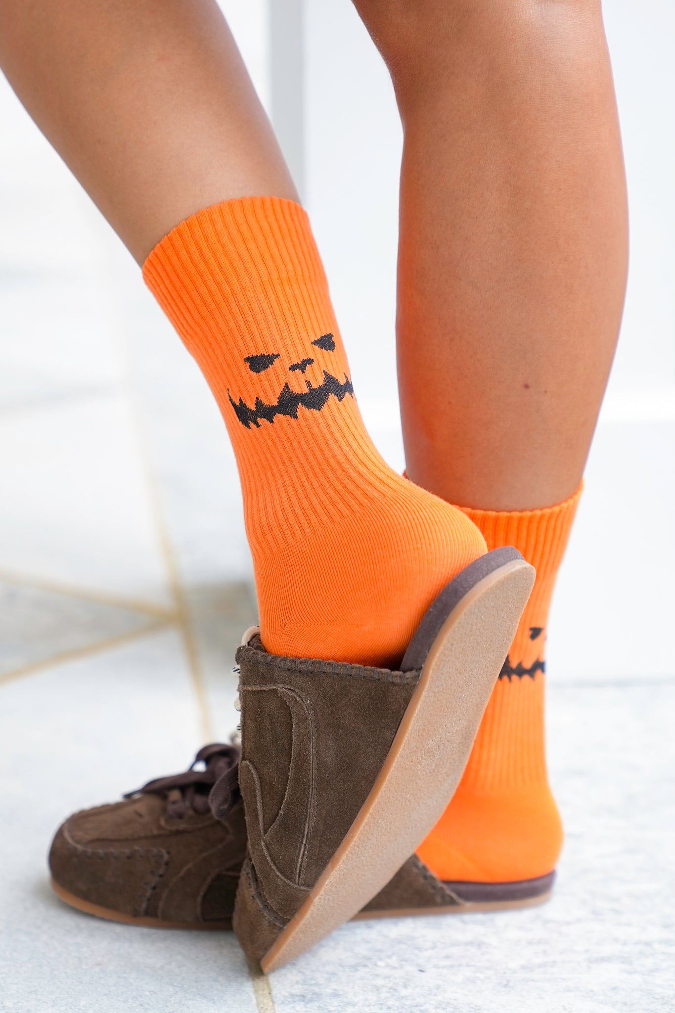 Halloween Crew Socks with Jack o Lantern Face