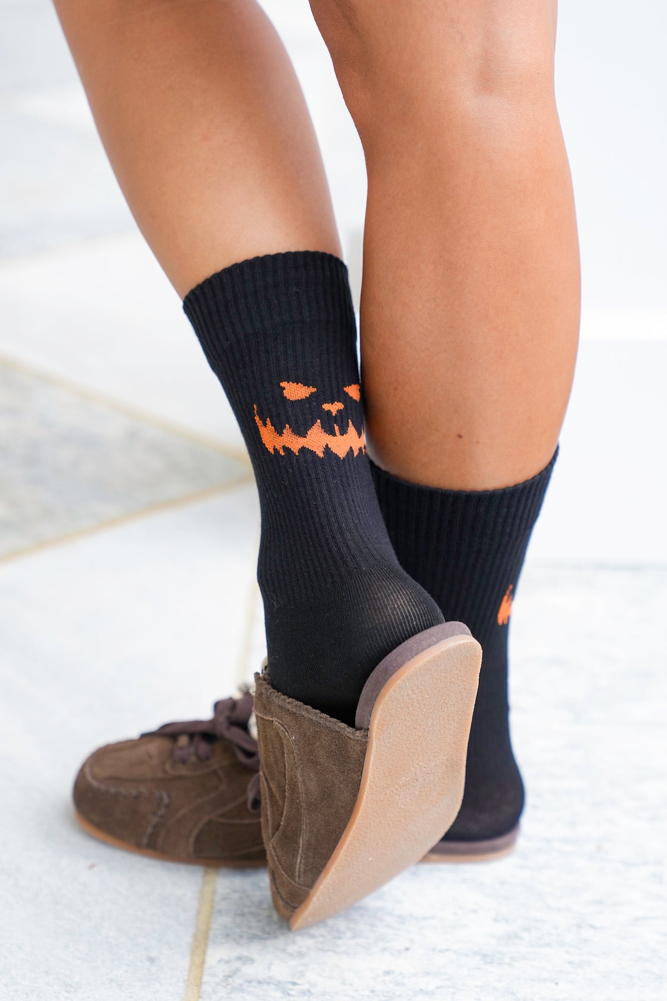 Halloween Crew Socks with Jack o Lantern Face