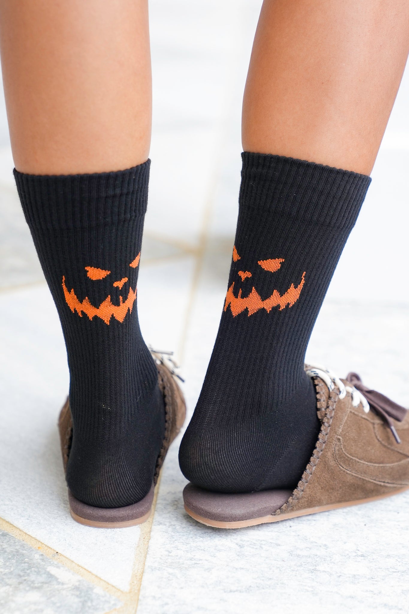 Halloween Crew Socks with Jack o Lantern Face