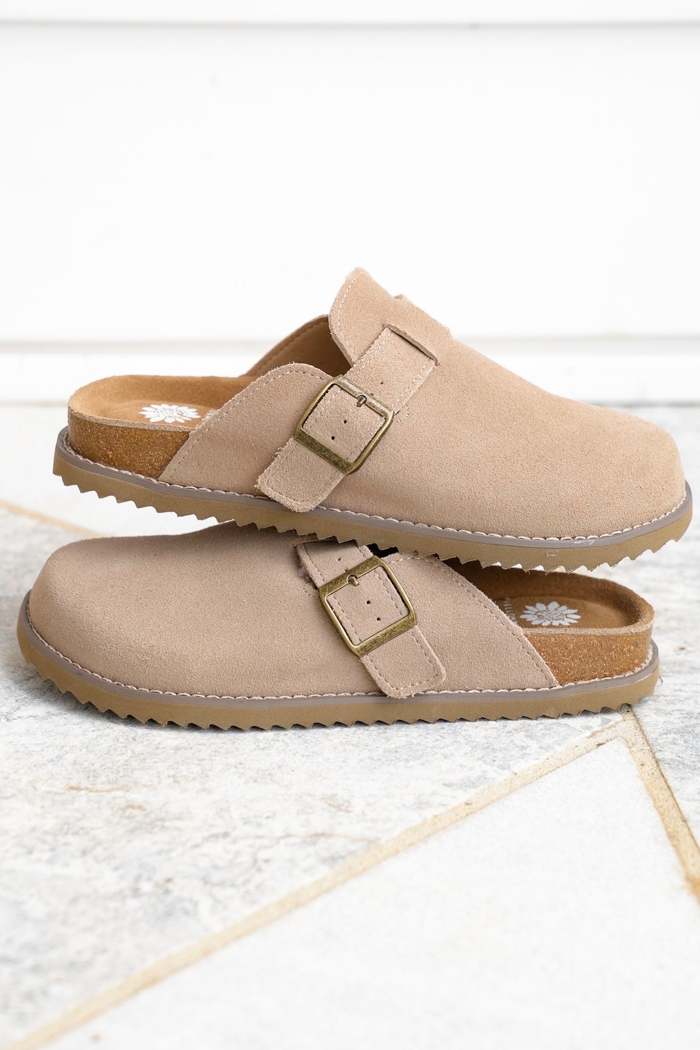 Yellow Box Vegan Suede Slip On Clog with Buckle Strap