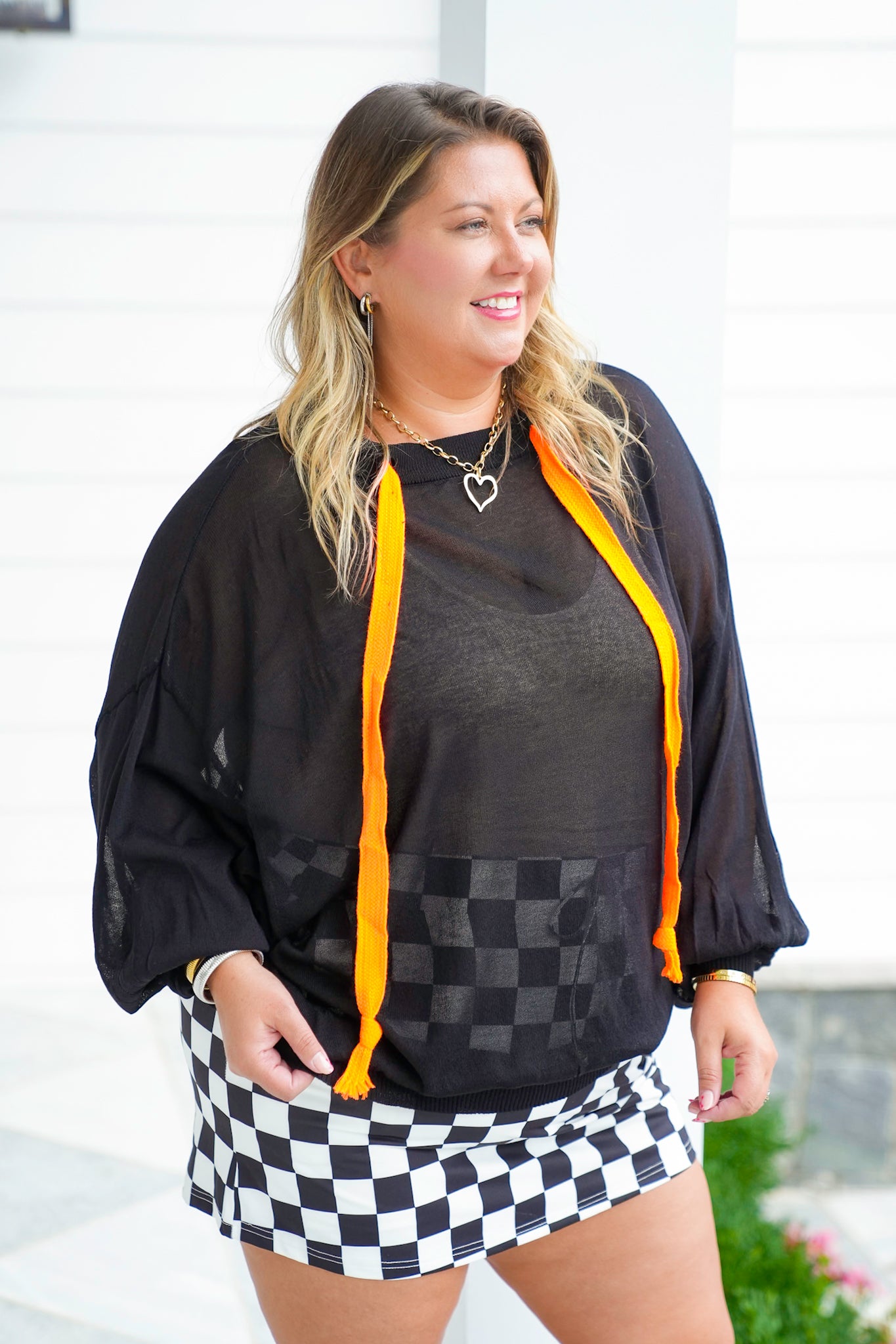 Solid Long Sleeve Knit Top with Drawstring Neck Detail