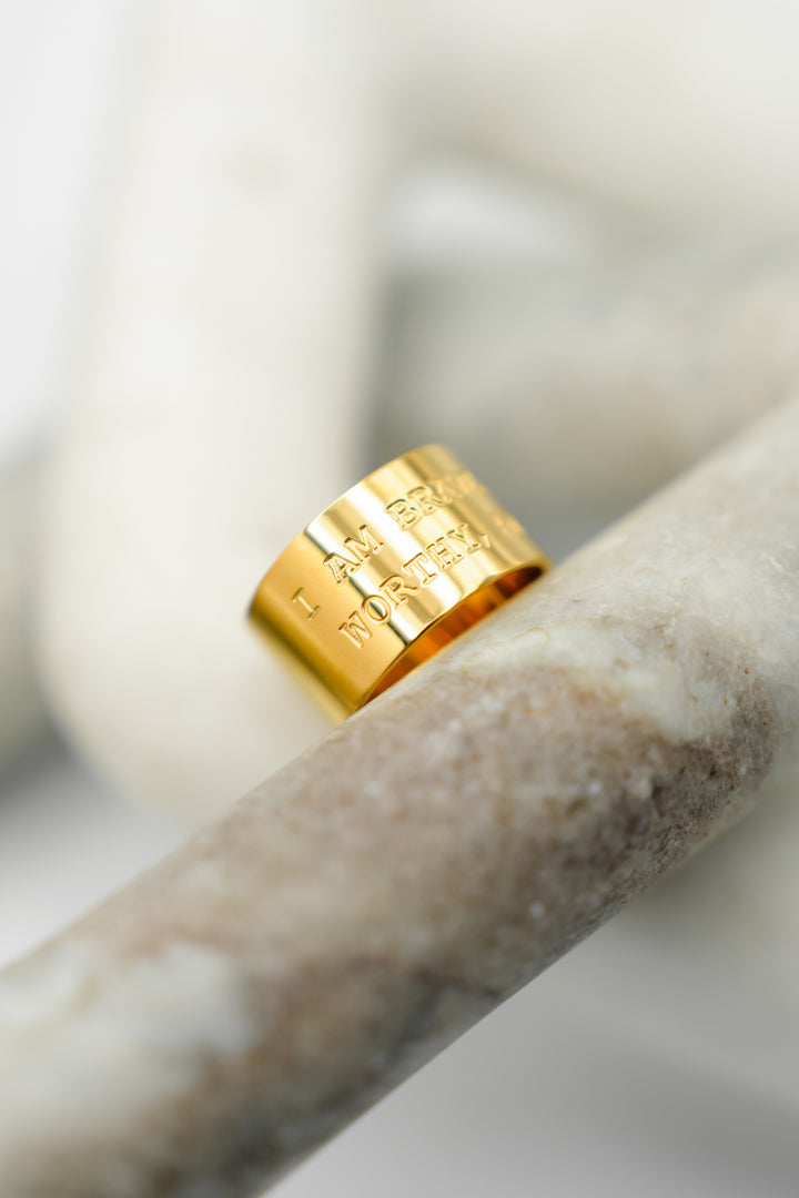 Waterproof Gold Brave, Strong, Worthy Statement Ring