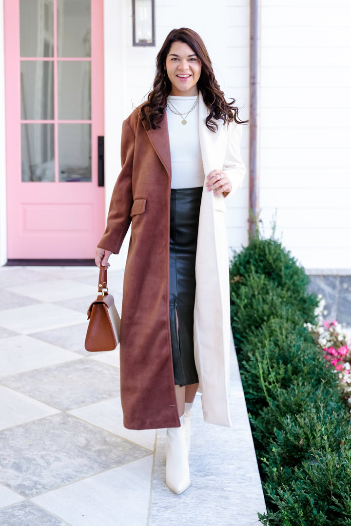 Color Block Long Sleeve Maxi Coat