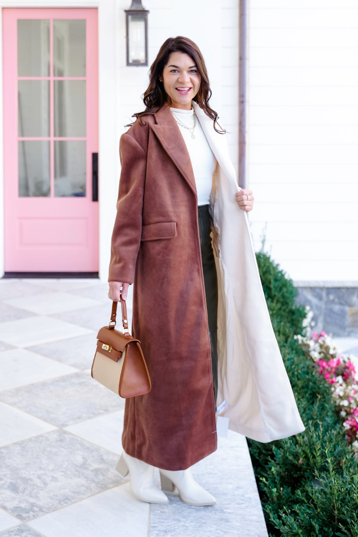 Color Block Long Sleeve Maxi Coat