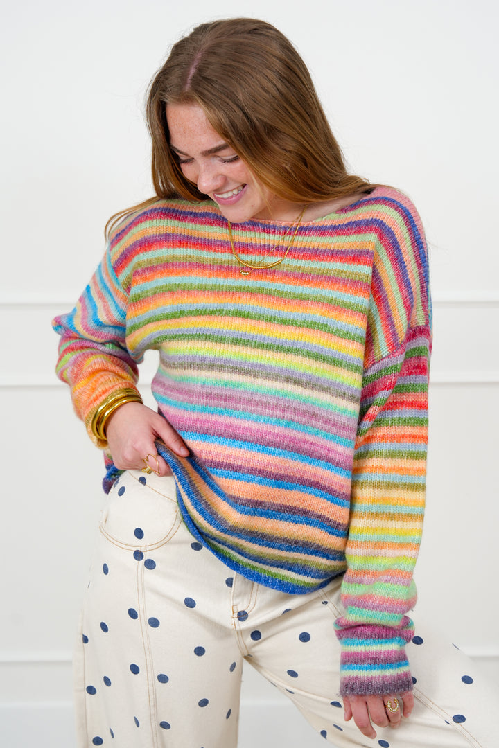 Multi Color Stripe Long Sleeve Pullover Sweater