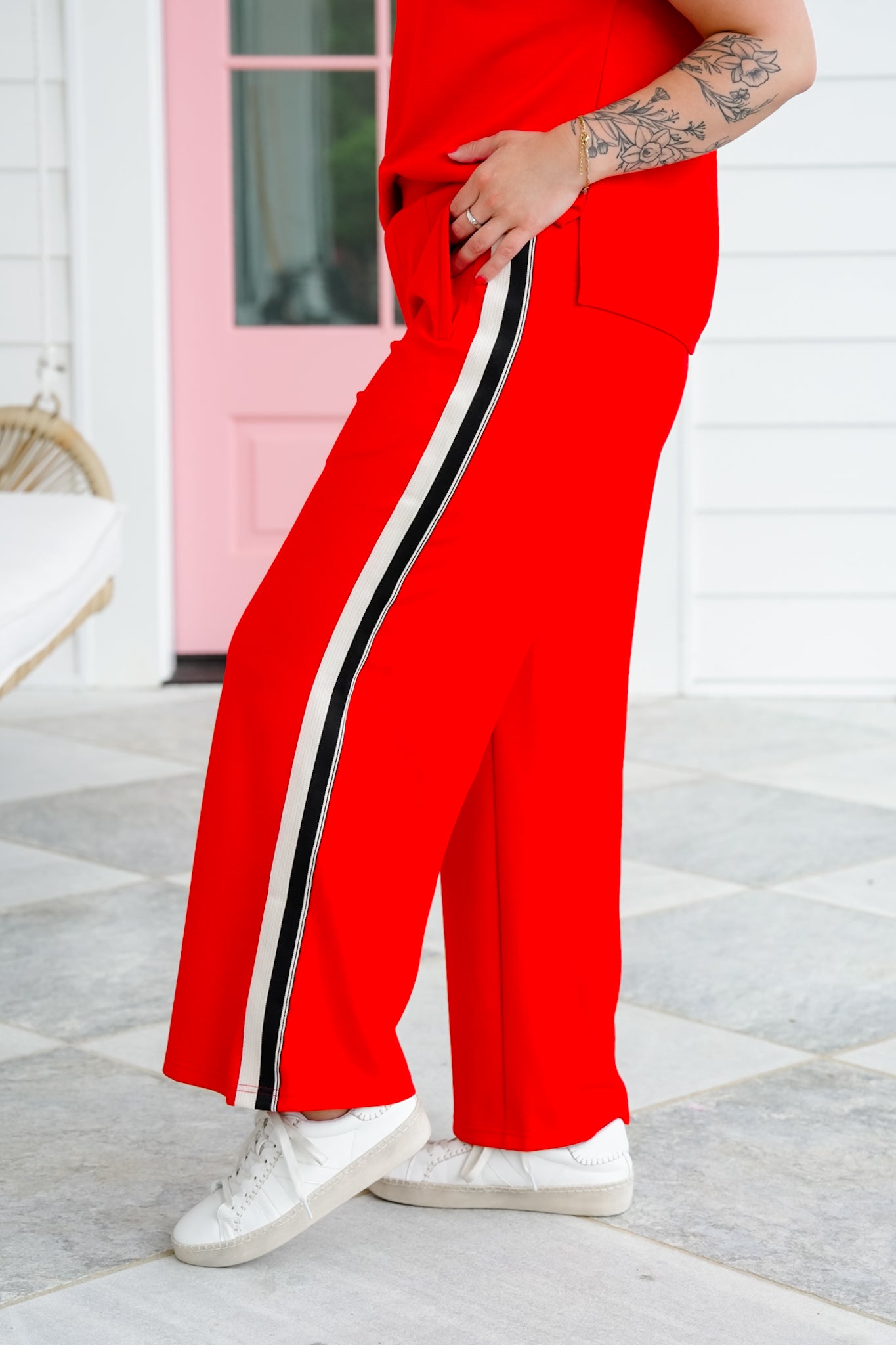 Restock! Red Elastic Waist Pull-On Pants with Stripe Detail