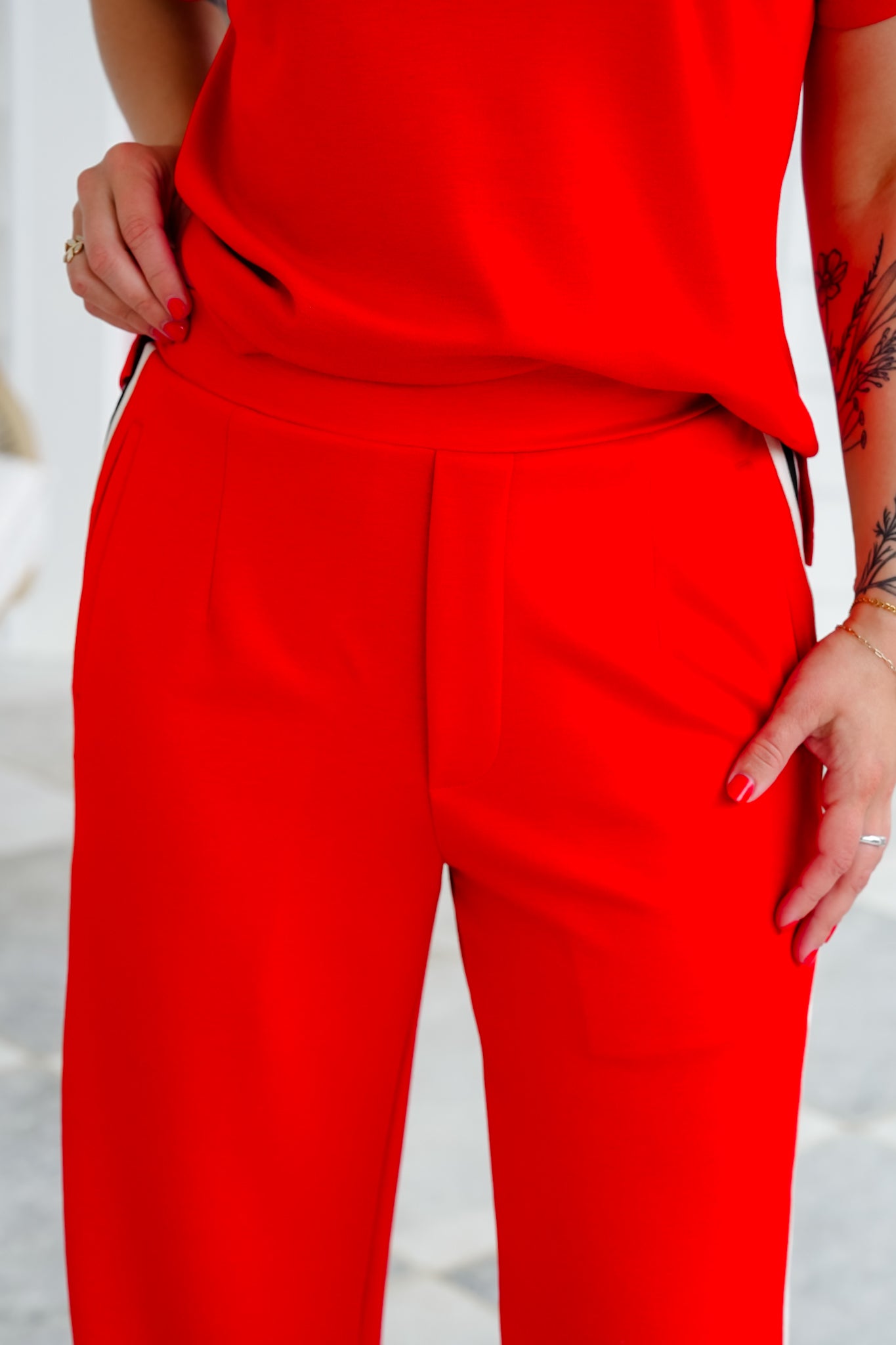 Restock! Red Elastic Waist Pull-On Pants with Stripe Detail