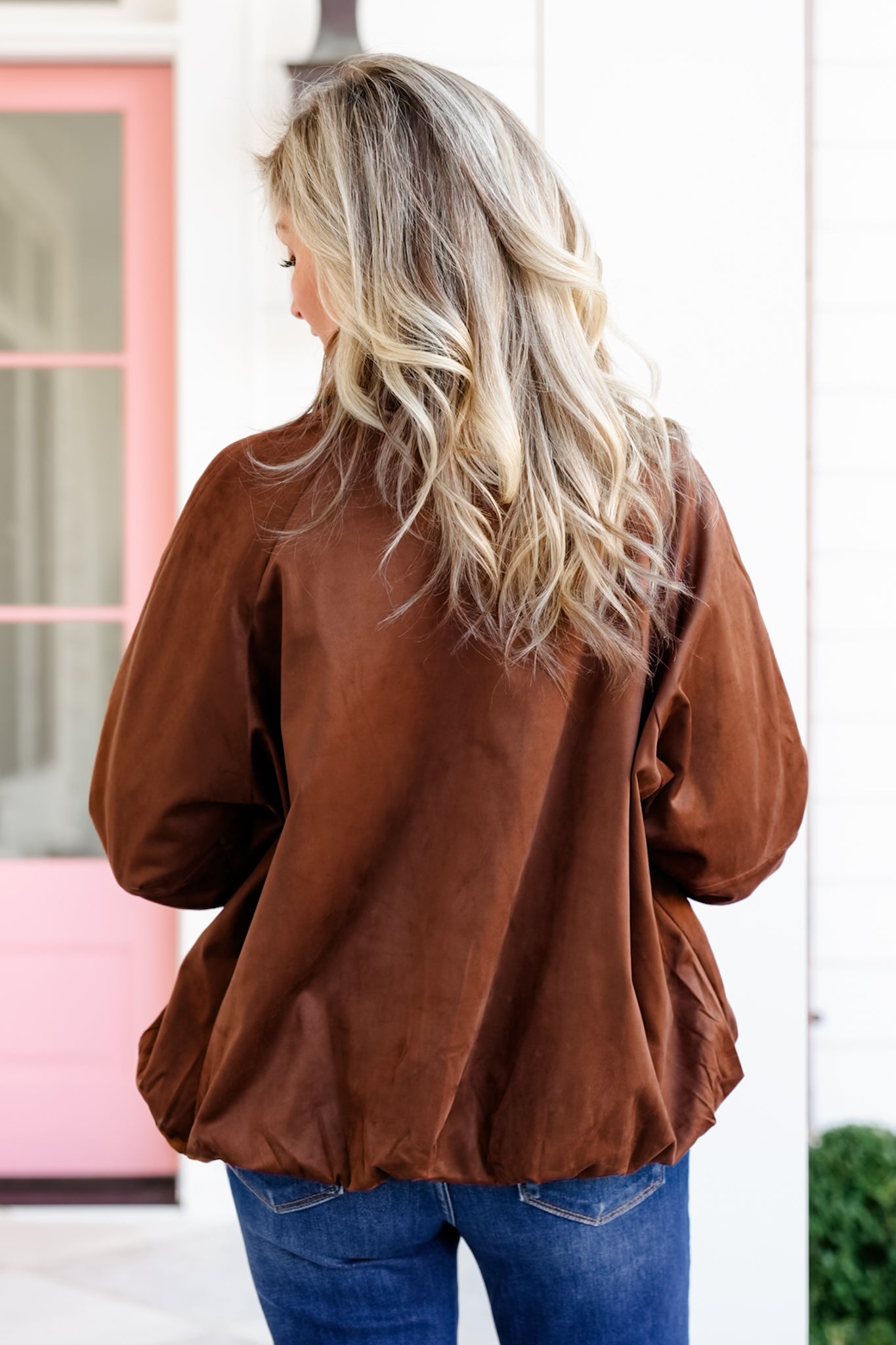 Vegan Suede Long Sleeve Button-up Jacket