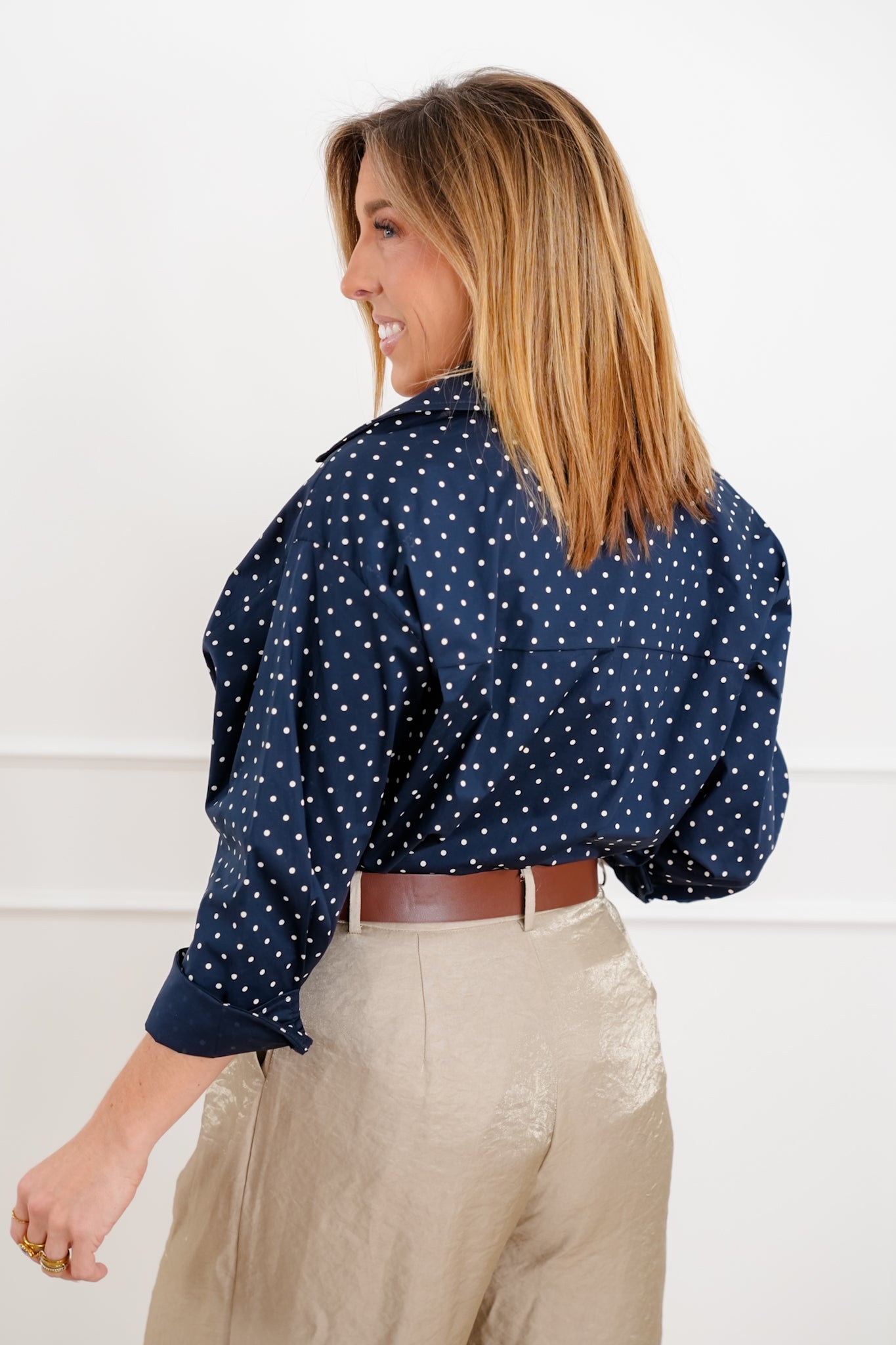 Polka Dot Long Sleeve Button Down Shirt