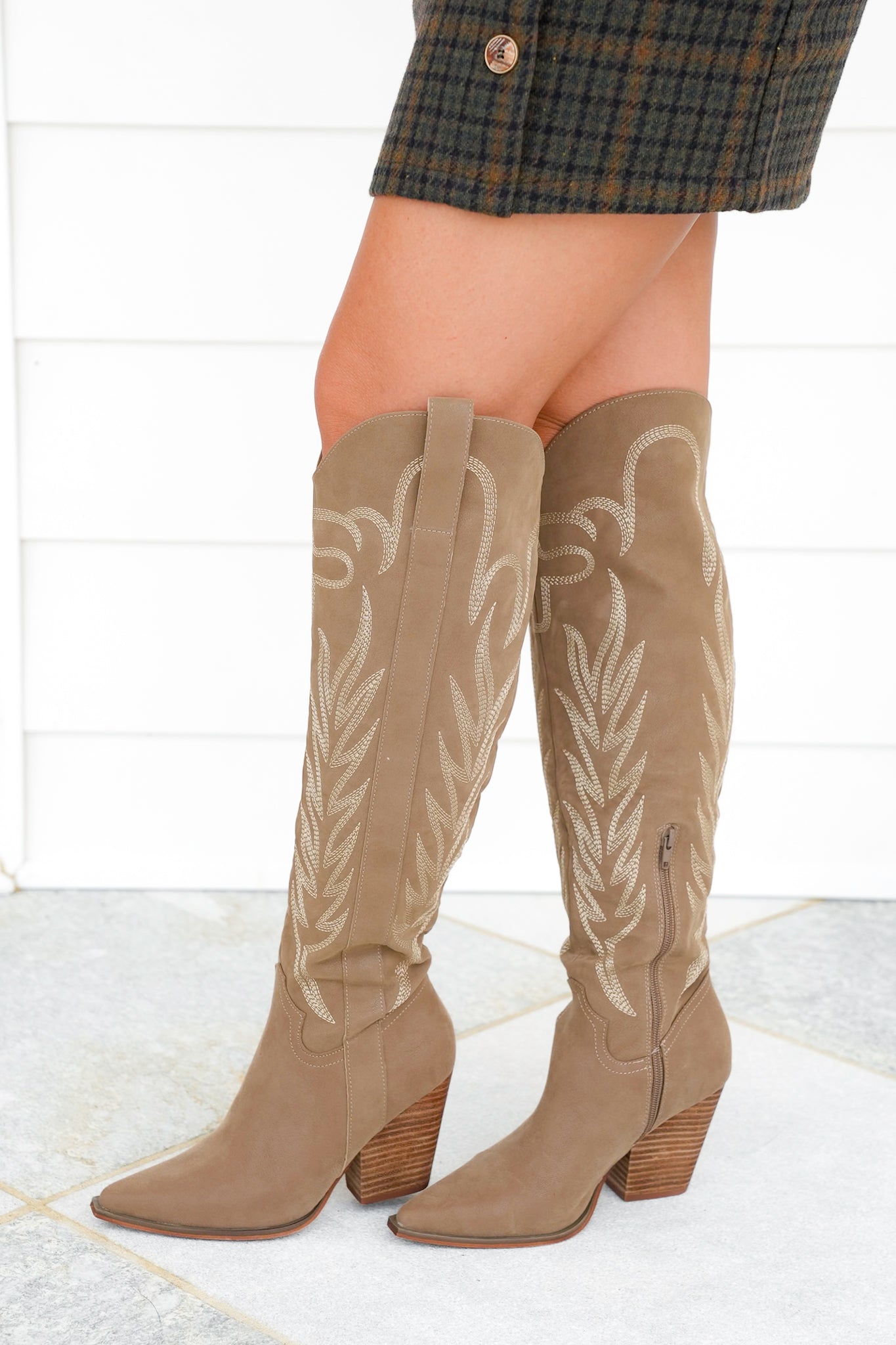 Western Embroidered Knee High Boot with Stacked Block Heel