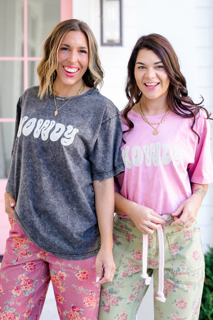 Short Sleeve Puff Print "Howdy" Graphic Tee
