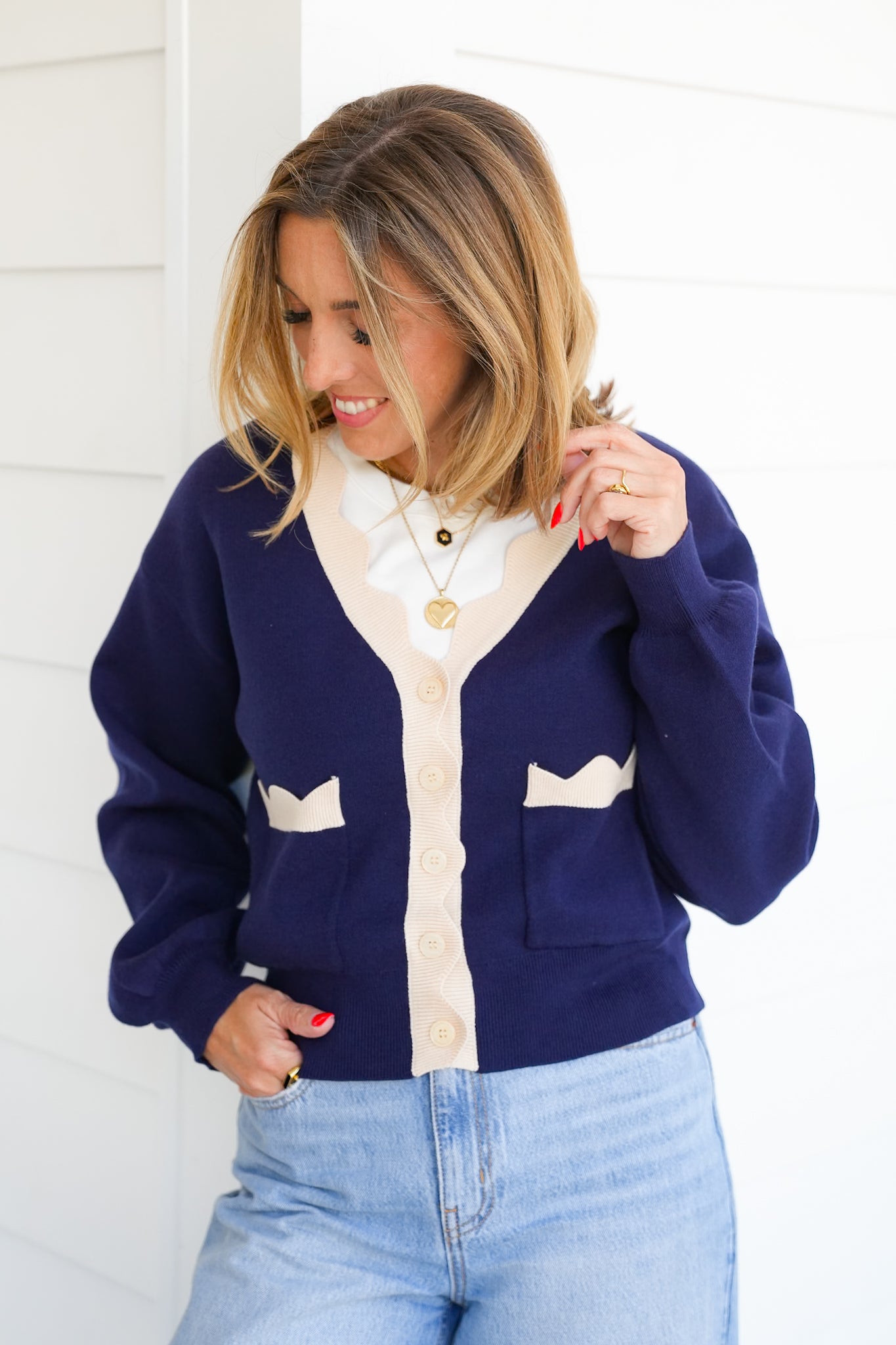 Contrast Trim Long Sleeve Button Down Cardigan