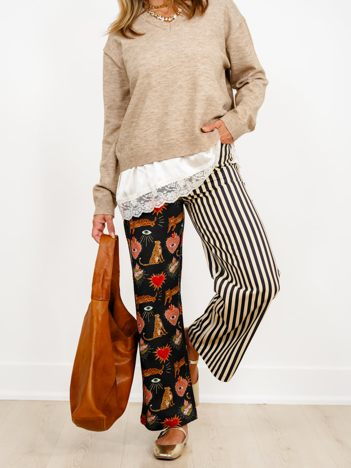 Plus/Reg Leopard Heart and Stripe Wide Leg Pants - Freckled Poppy