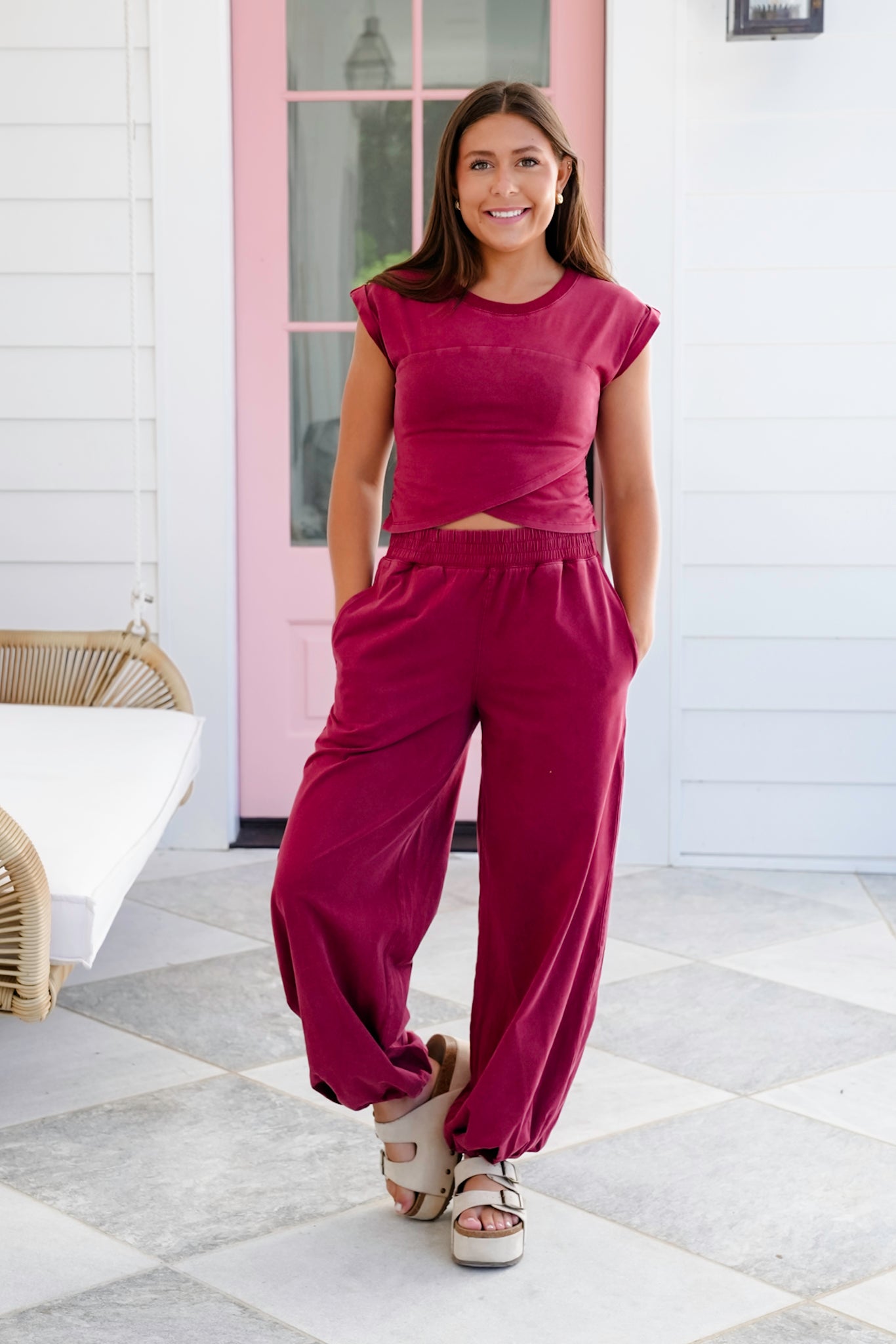 Mineral Wash Elastic Waist Jogger with Side Pockets