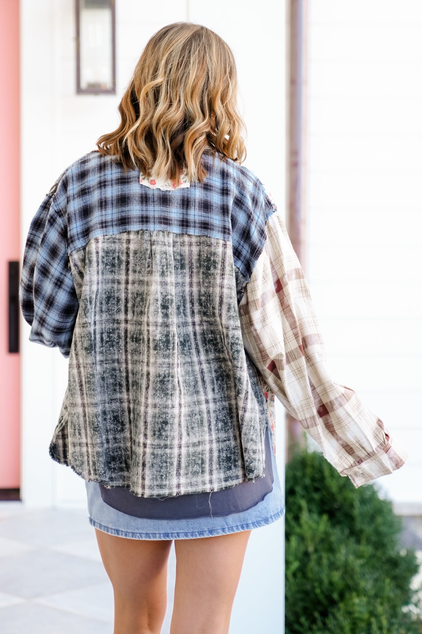 POL Plaid Long Sleeve Button Down Top