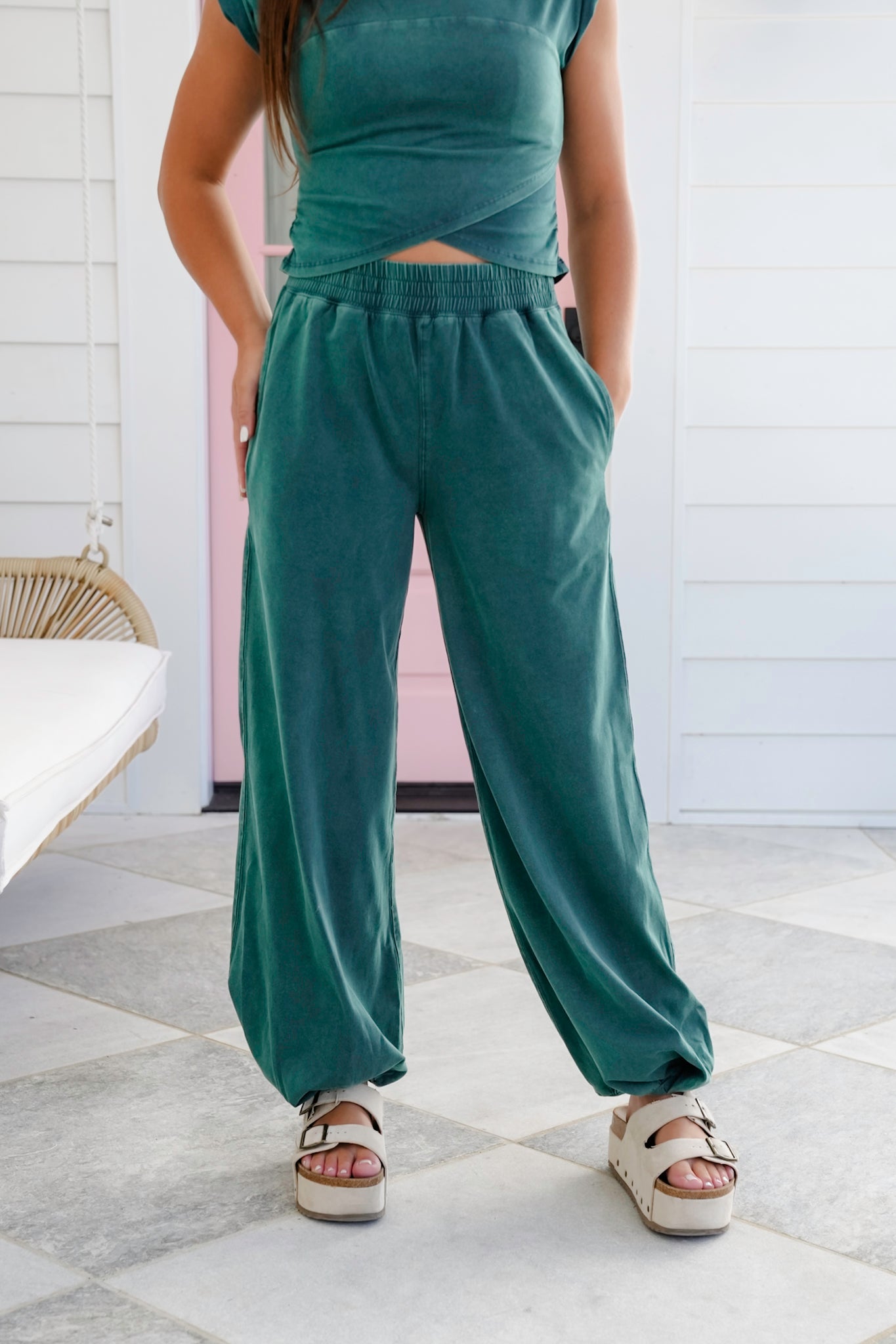 Mineral Wash Elastic Waist Jogger with Side Pockets