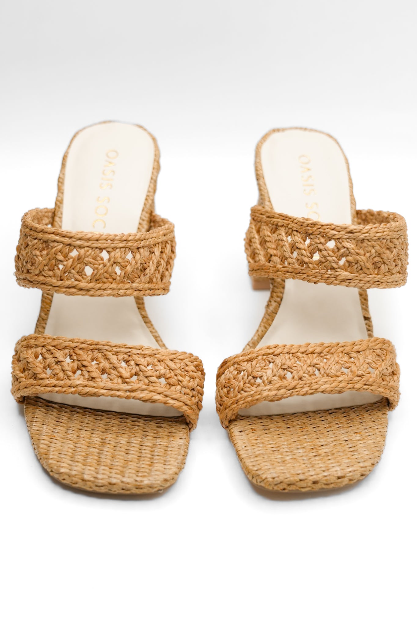 Woven Raffia Double Band Mule Sandal with Block Heel