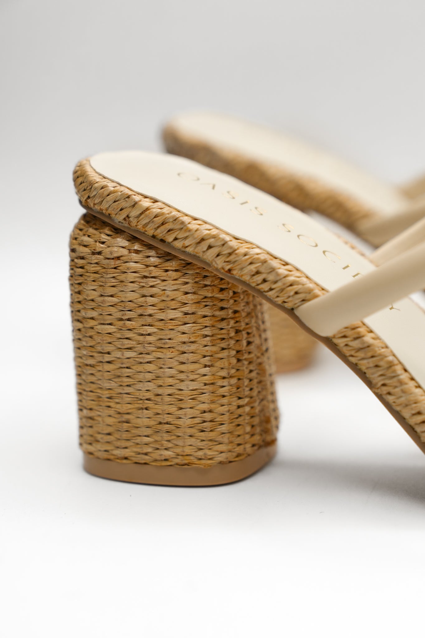 Textured Raffia Double Strap Mule Block Heel