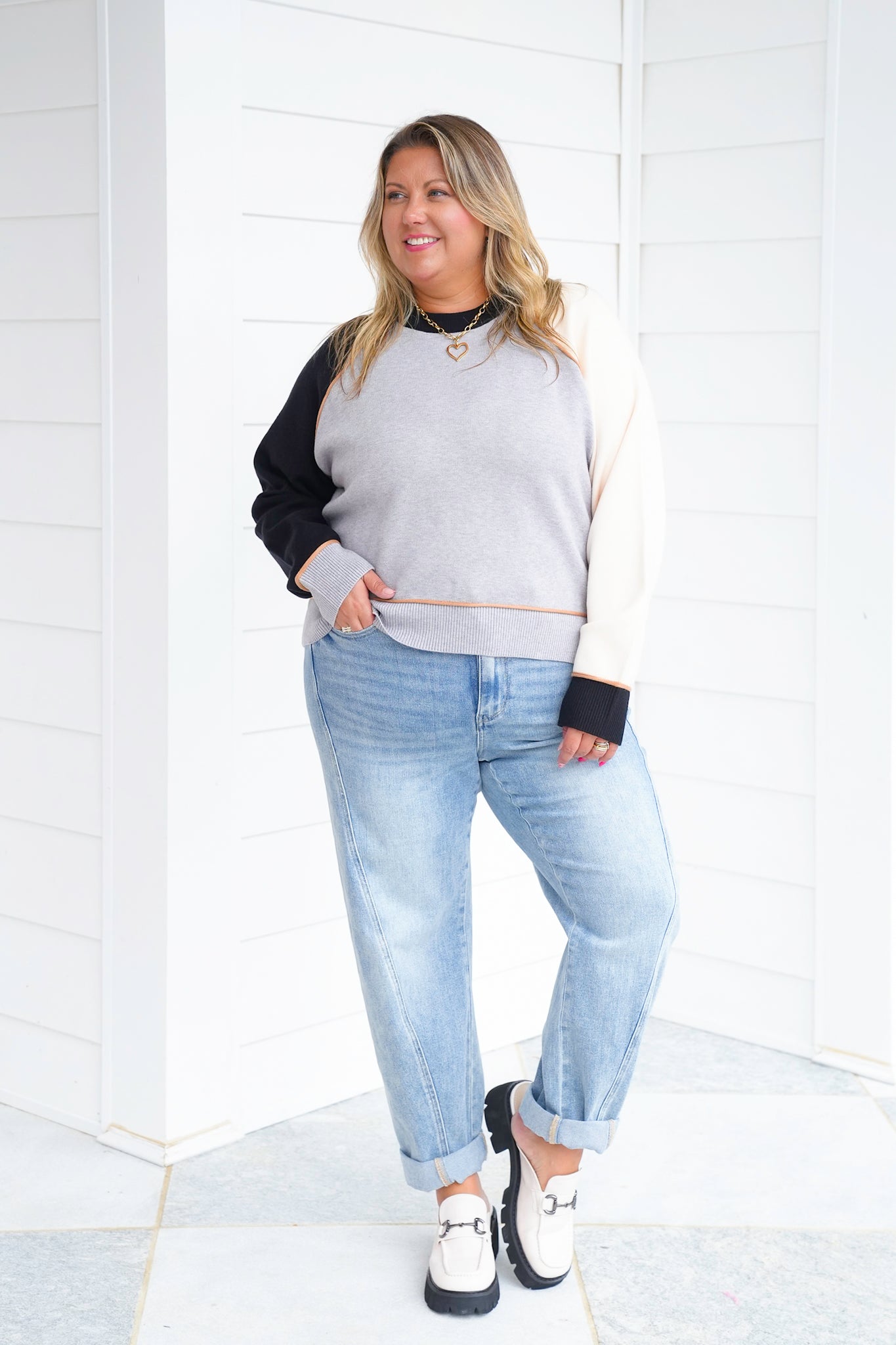 Color Block Long Sleeve Pullover Sweater