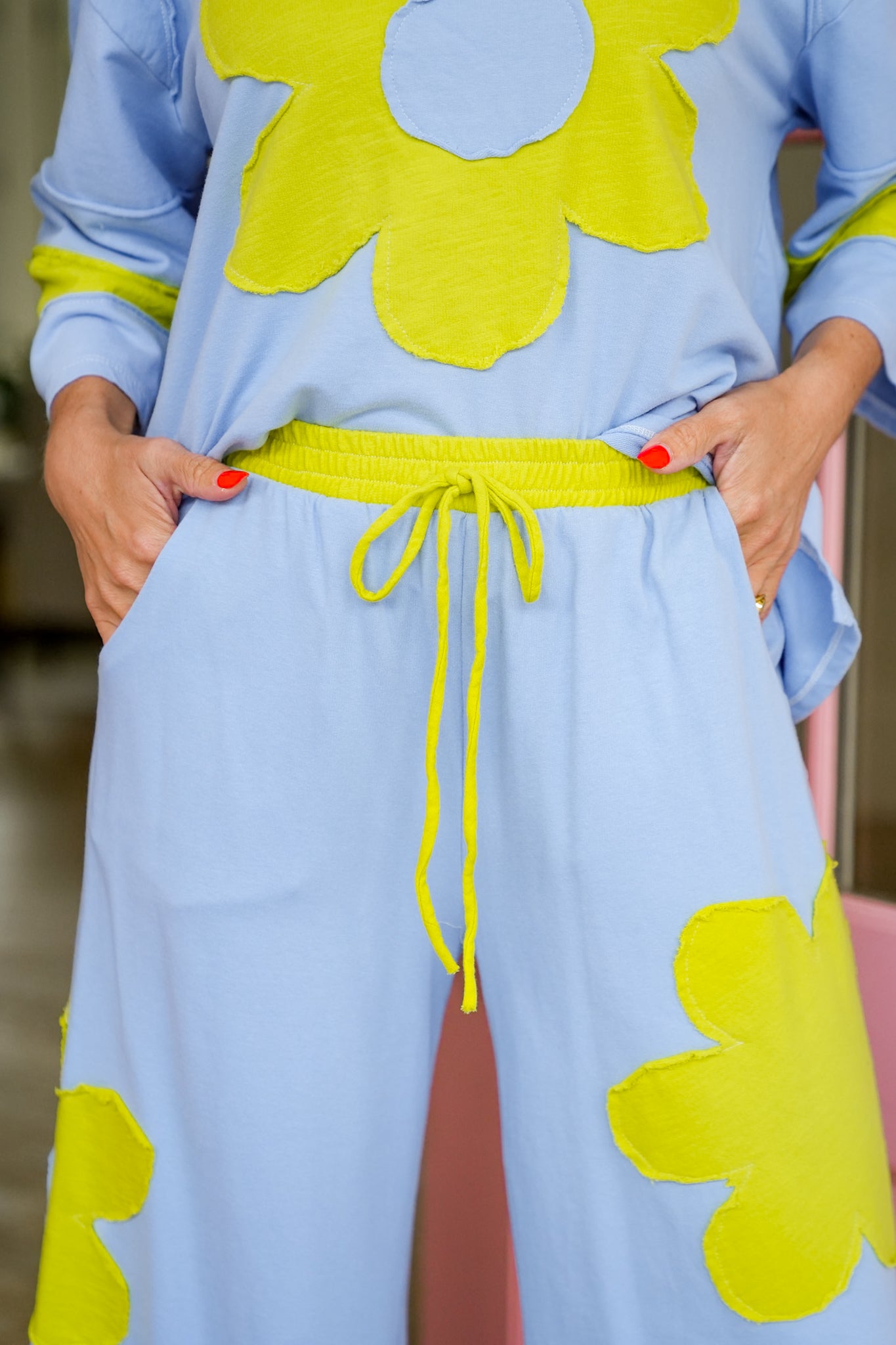 Flower Patch Elastic Waist Wide Leg Pants