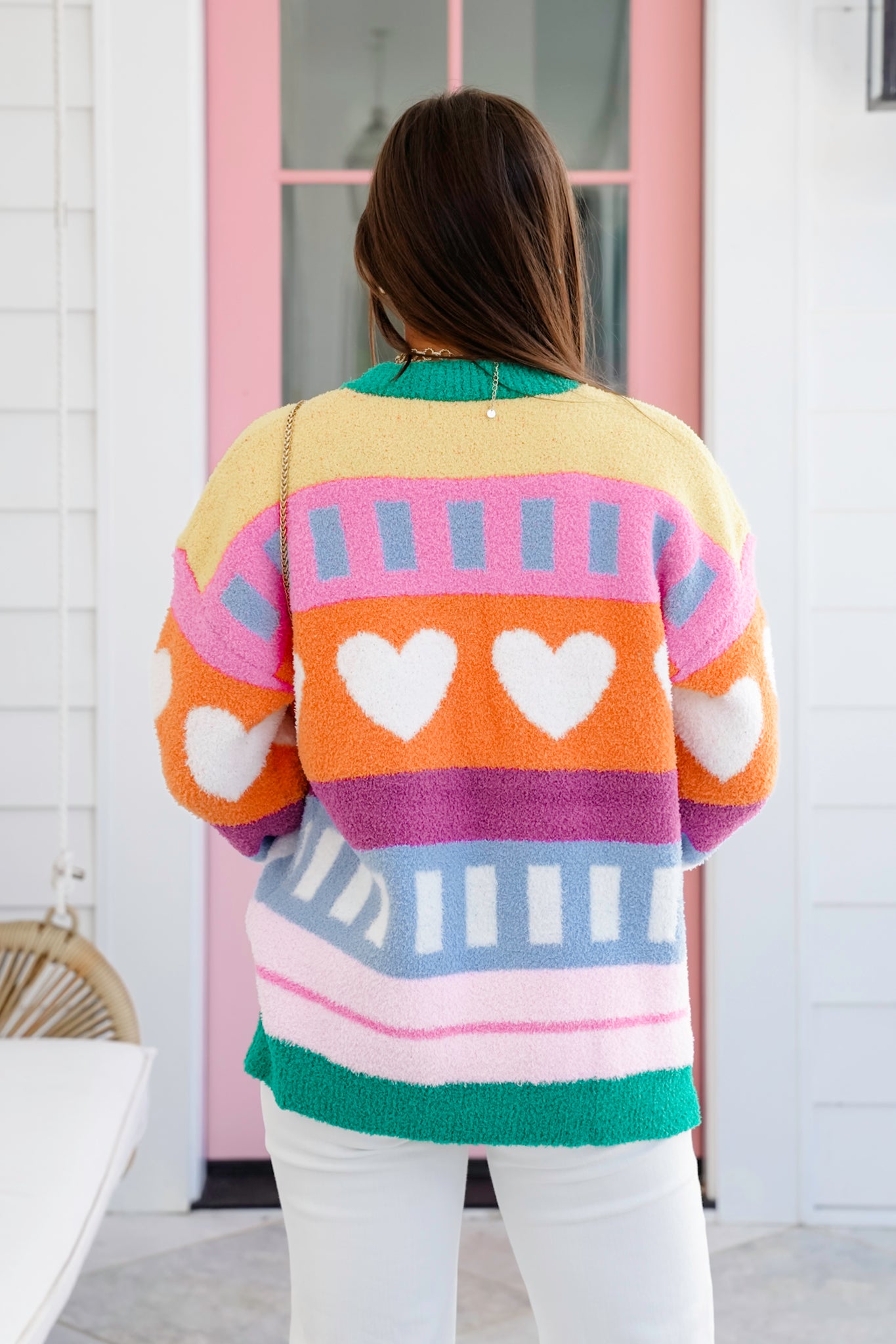Fuzzy Long Sleeve Pullover Sweater with Heart Detail