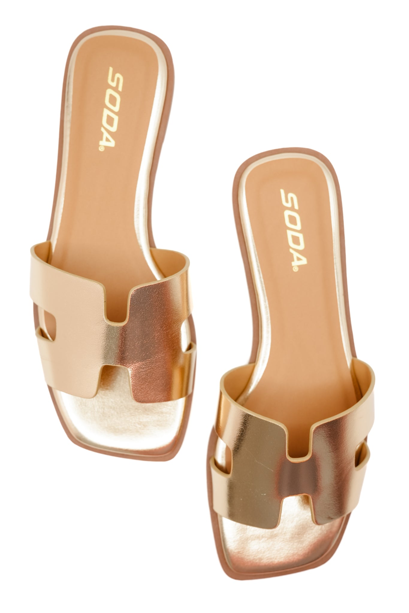 Metallic Cutout Strap Flat Slide Sandal