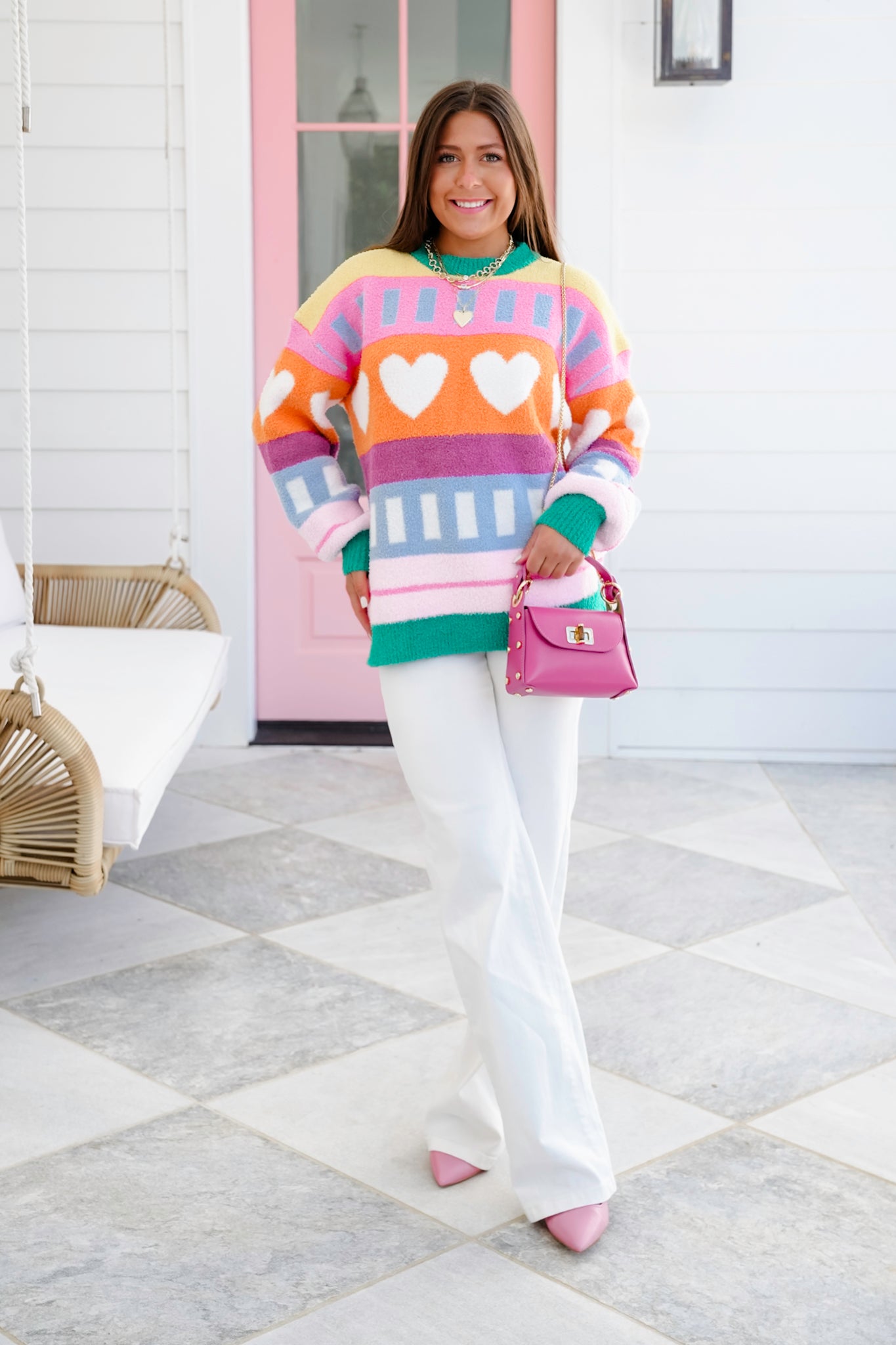 Fuzzy Long Sleeve Pullover Sweater with Heart Detail