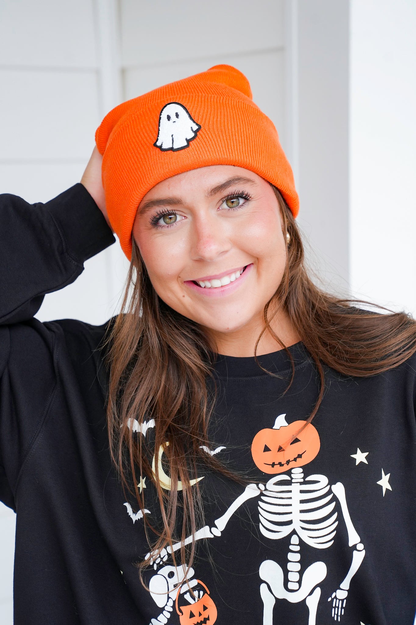 Halloween Knit Beanie with Ghost Chenille Patch