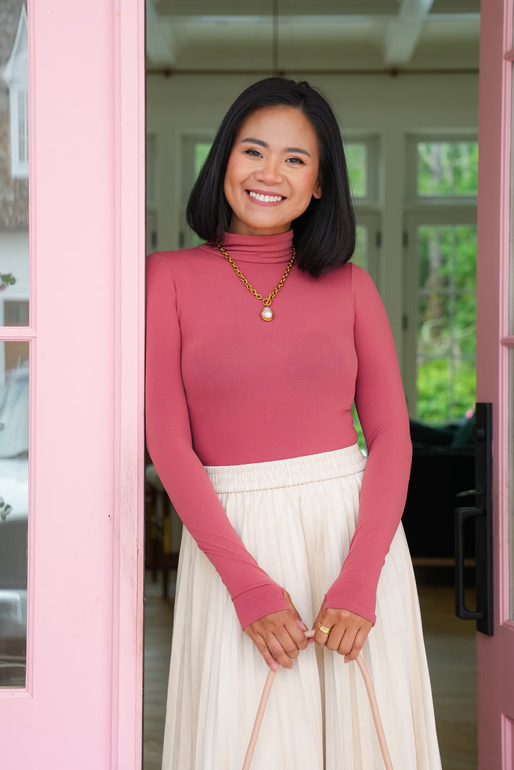 Seamless Long Sleeve Turtleneck Bodysuit with Thumbholes