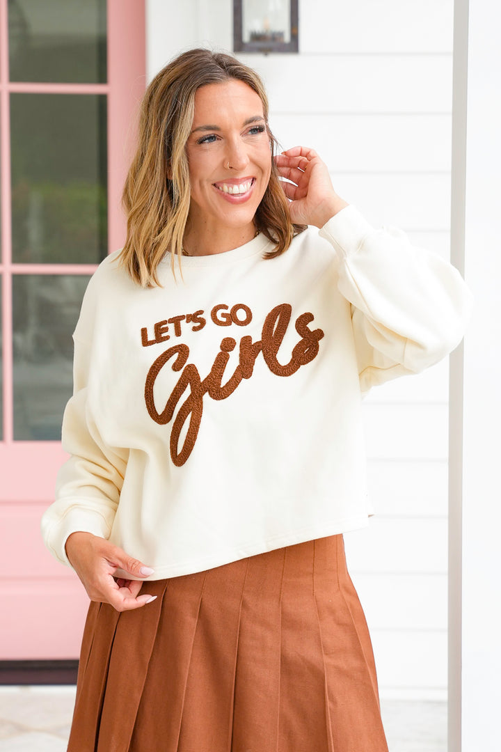 Long Sleeve Crew Neck "Let's Go Girls" Patch Sweatshirt