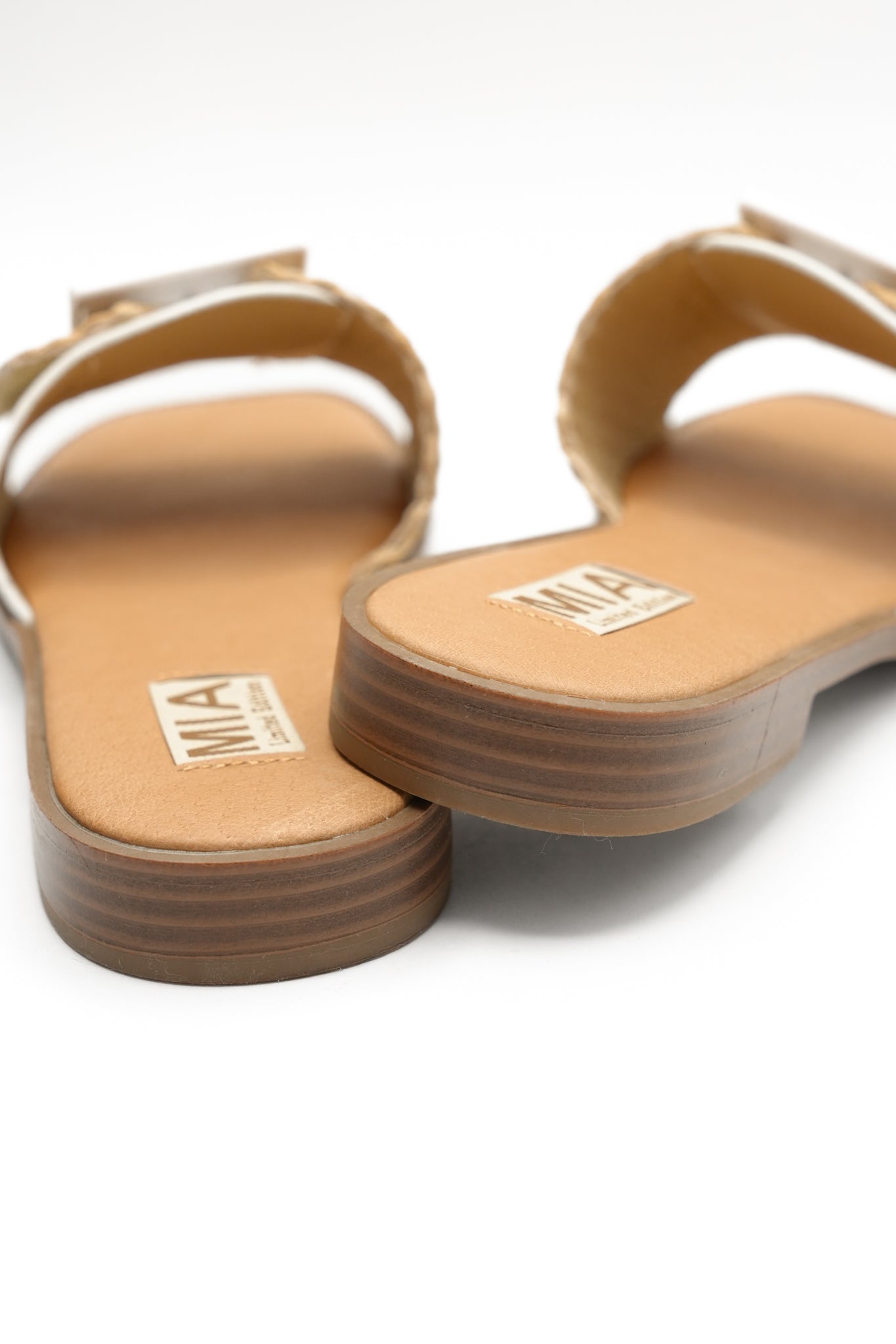 MIA Woven Raffia Buckle Slide Sandal