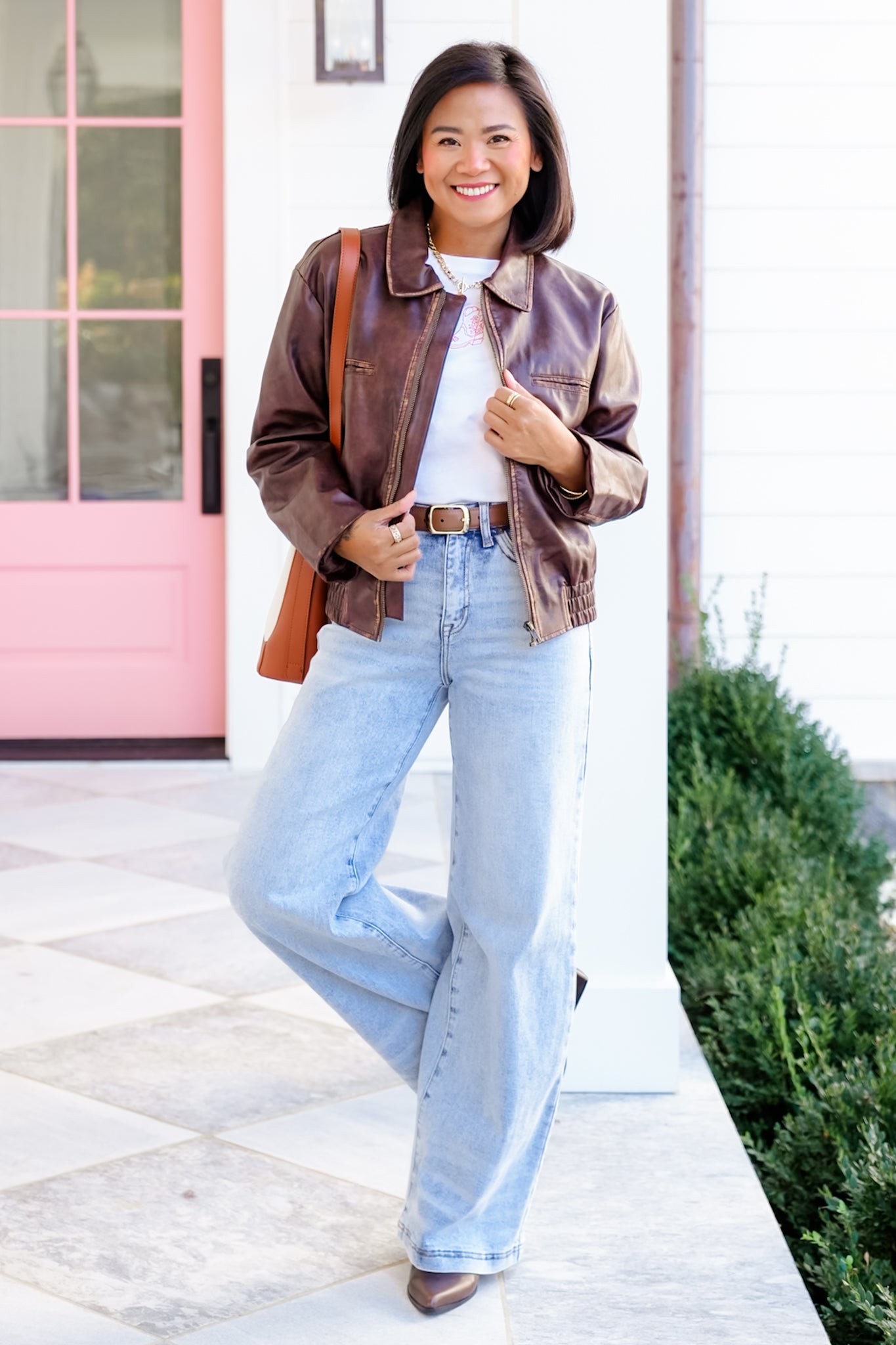 Vegan Leather Long Sleeve Zip Up Jacket