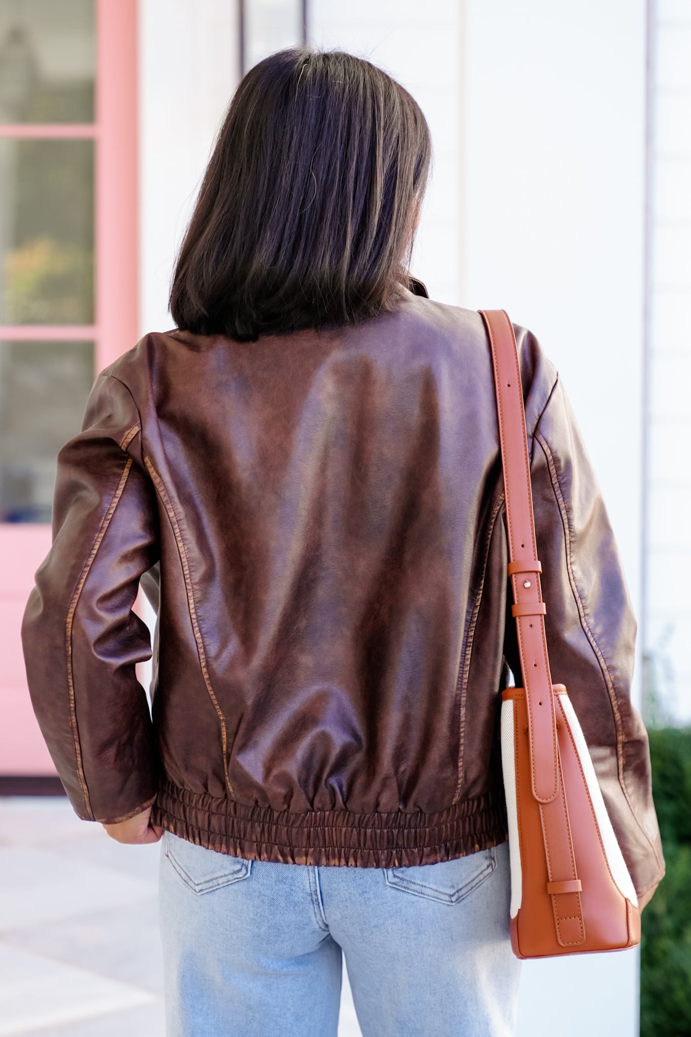 Vegan Leather Long Sleeve Zip Up Jacket