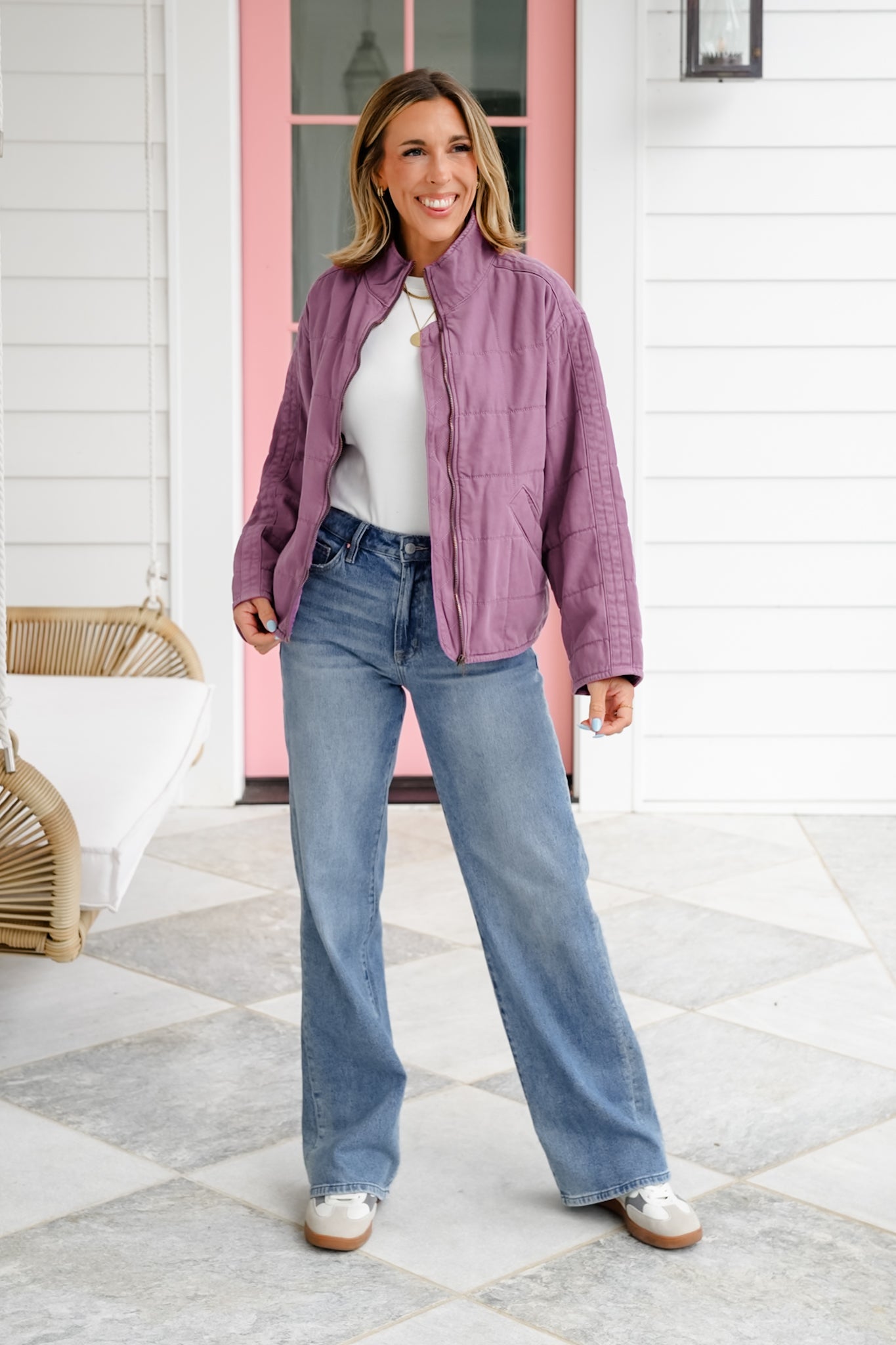 Washed Quilted Long Sleeve Zip-Up Jacket
