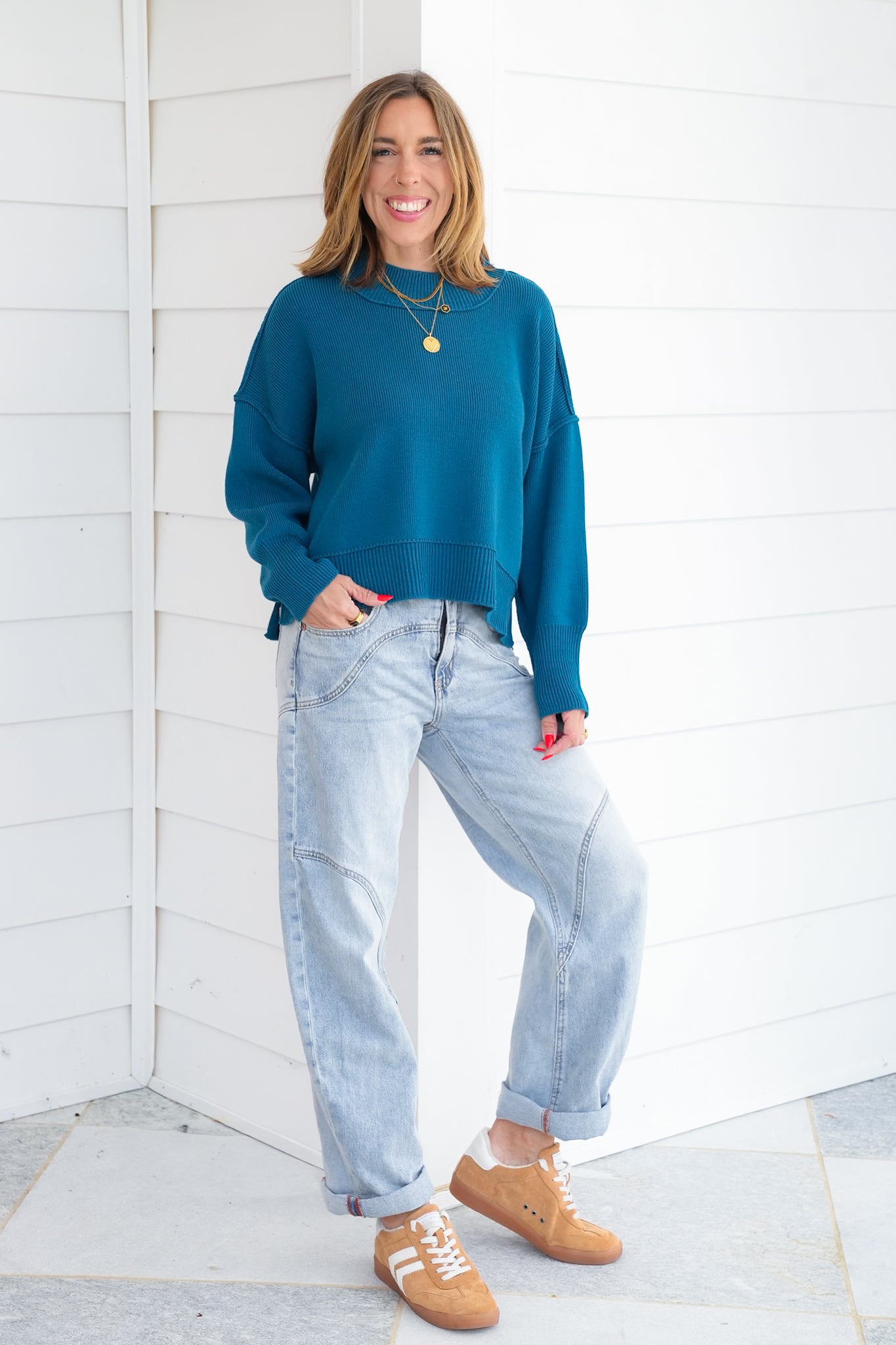 Door Buster! Zenana Wide Neck Band Drop Shoulder Sweater