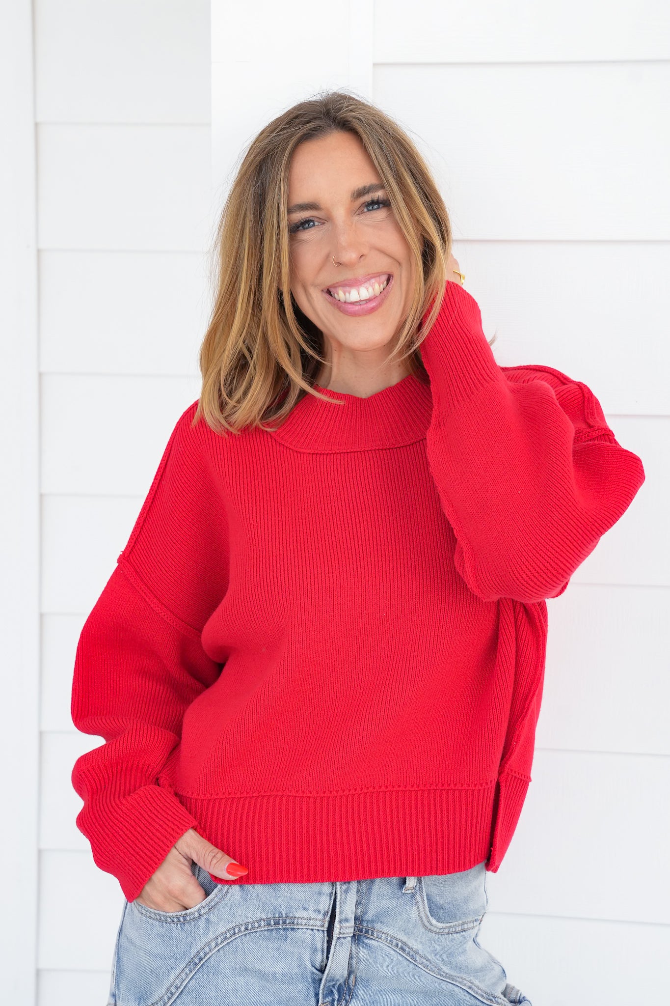 Door Buster! Zenana Wide Neck Band Drop Shoulder Sweater