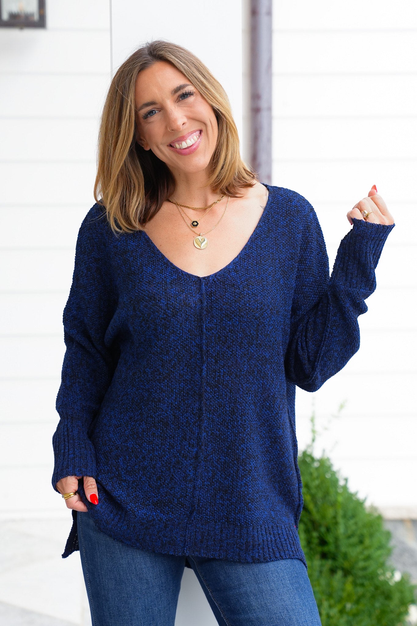 Door Buster! Zenana V-Neck Center Seam Hi-Low Sweater