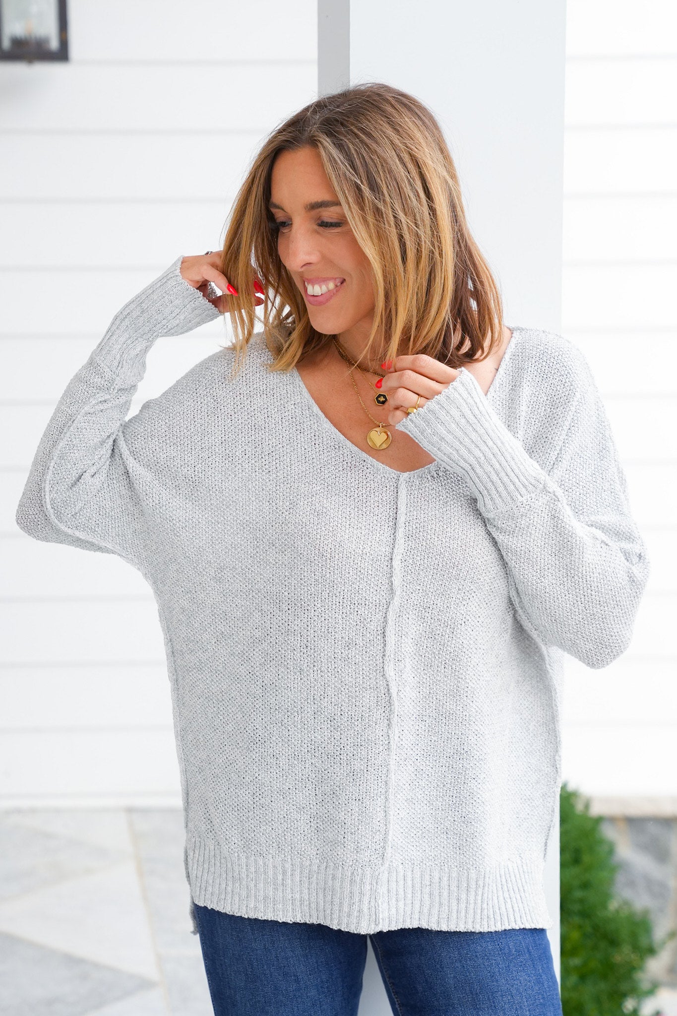 Door Buster! Zenana V-Neck Center Seam Hi-Low Sweater