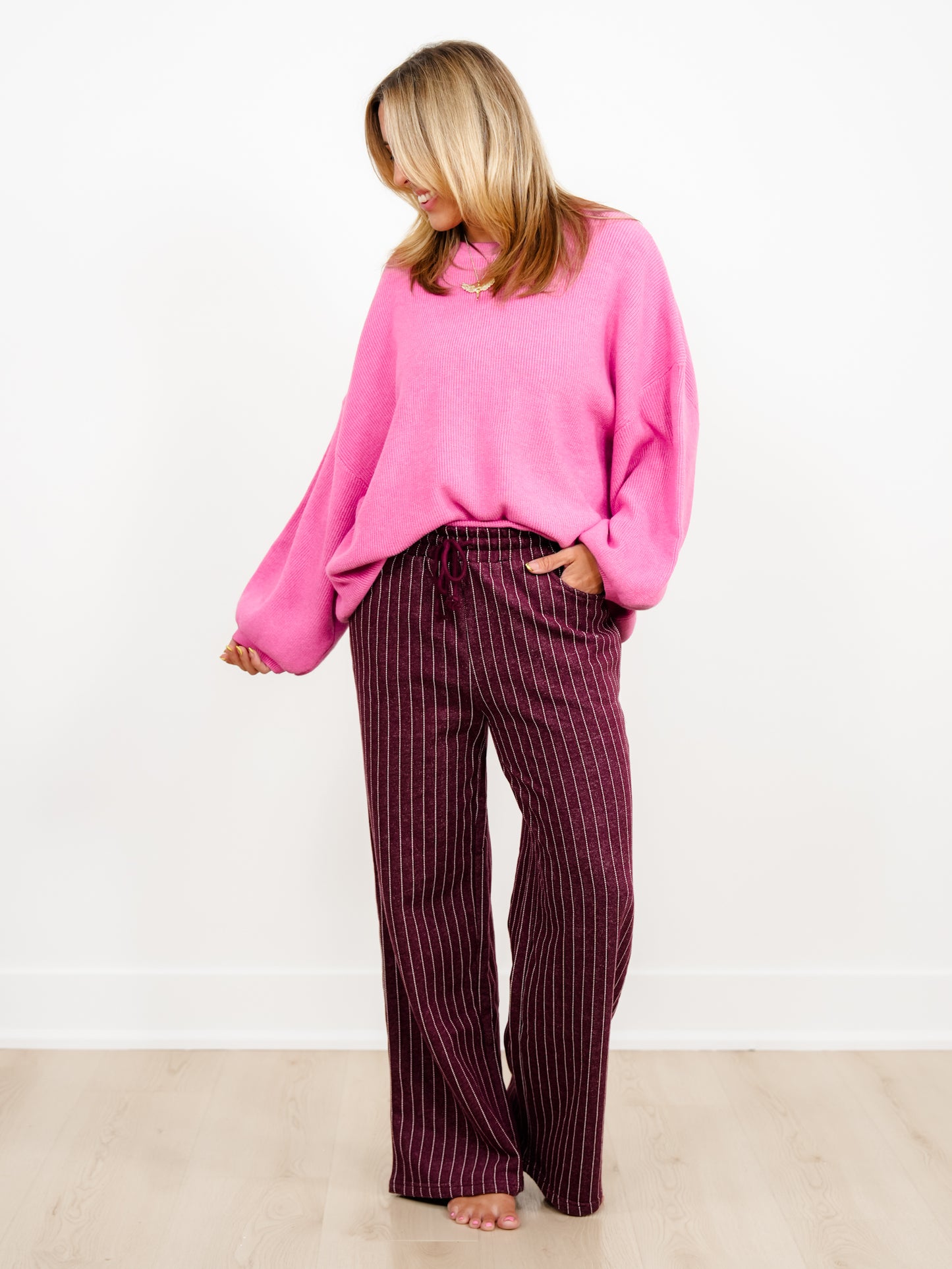 Pinstripe Elastic Waist French Terry Knit Sweatpants